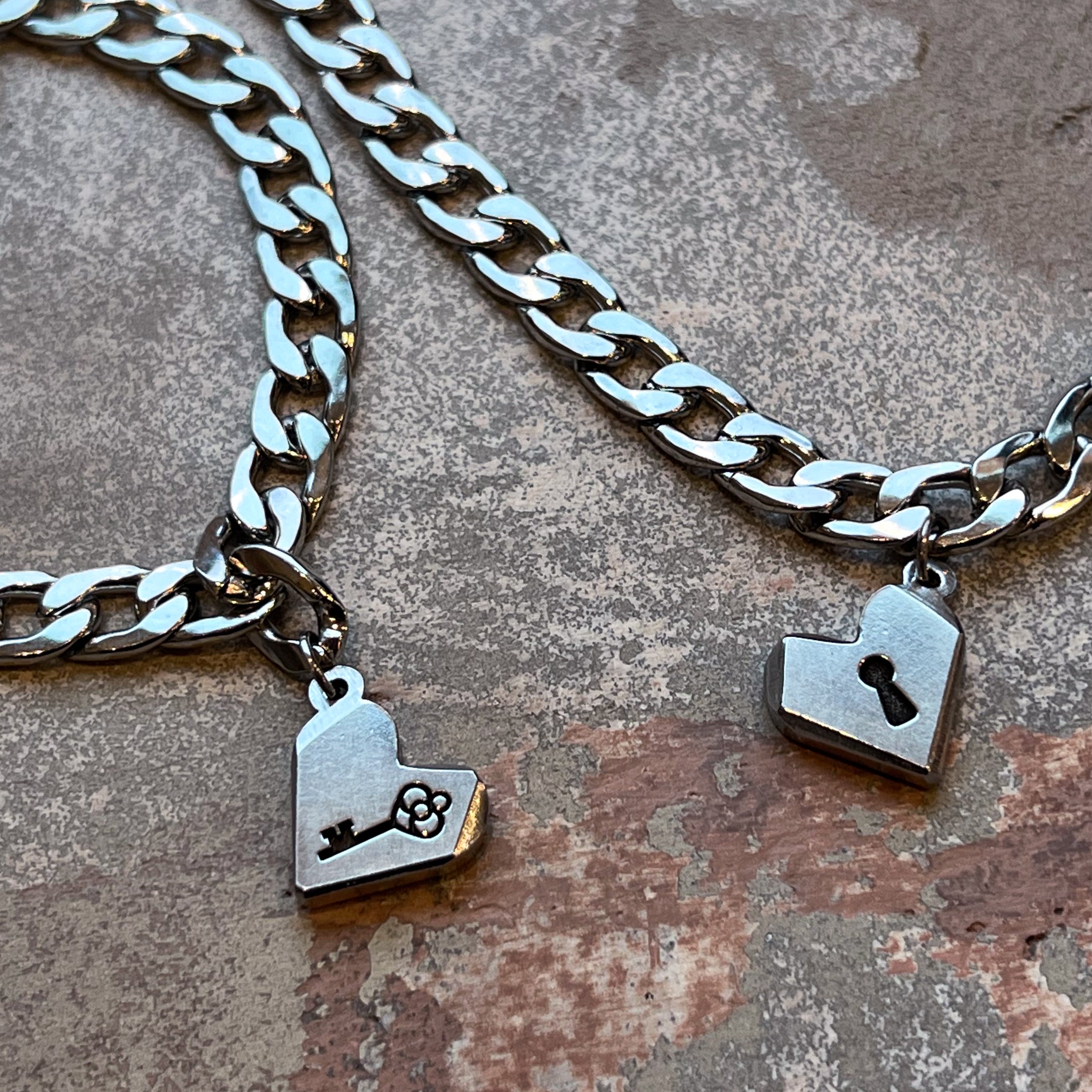 Personalized Heart Lock Necklace & Key Bracelet in Stainless Steel