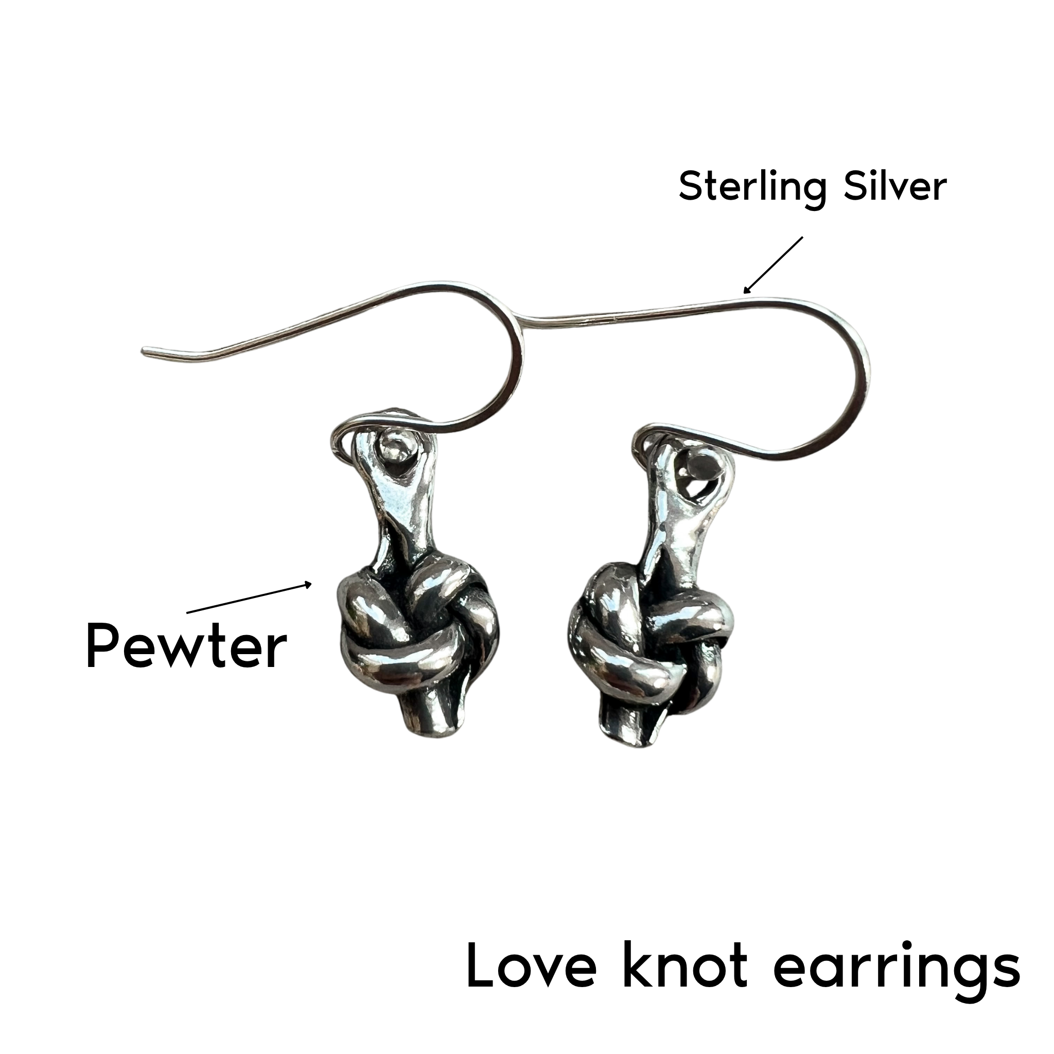 Pewter Love Knot Earrings - 10th Anniversary Gift for Her