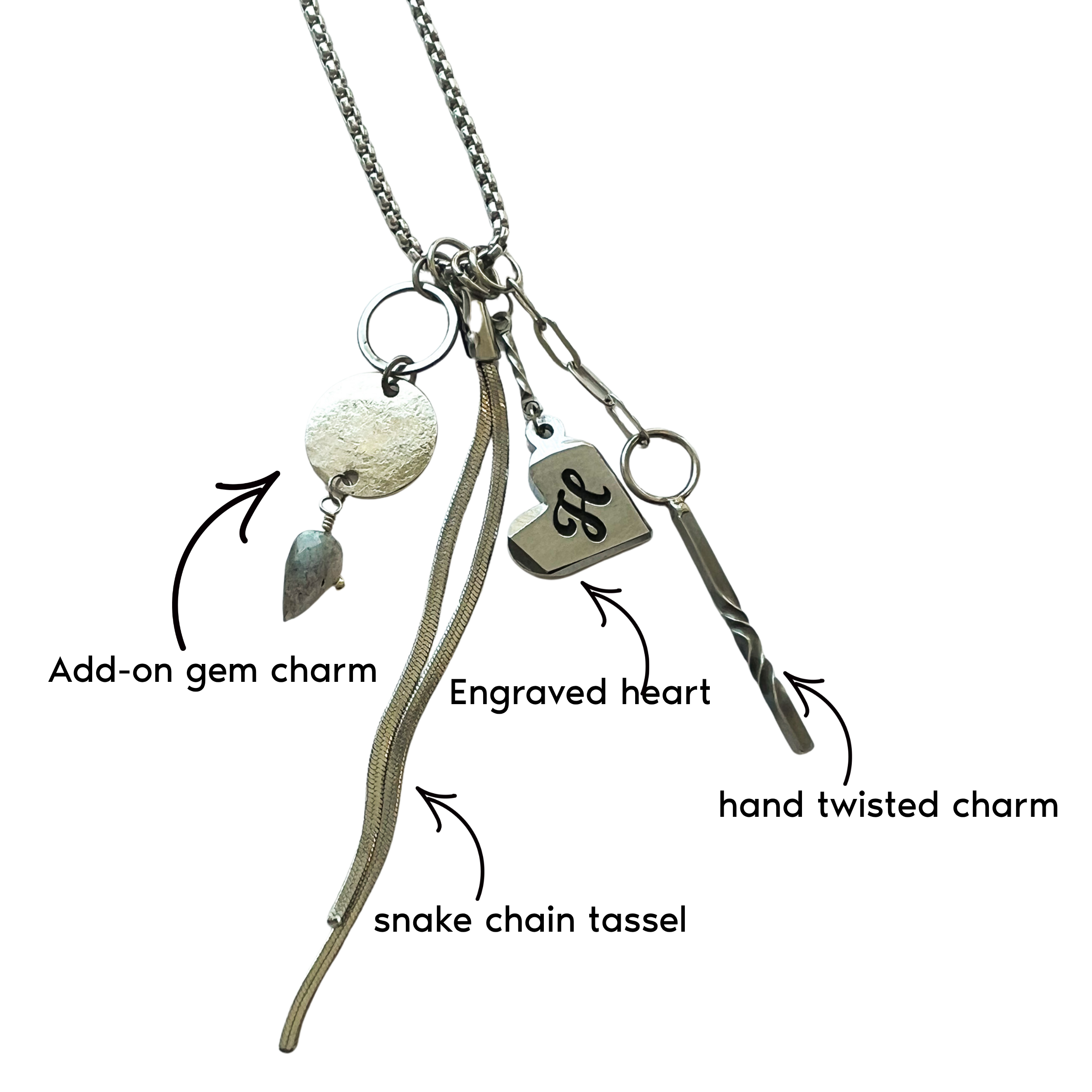 Stainless Steel Personalized Charm Necklace – 11th Anniversary Gift for Her
