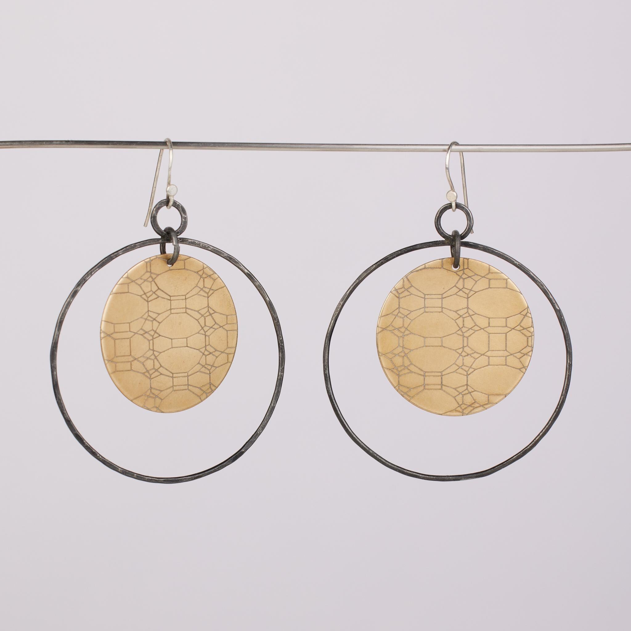 Artisan-Made Bronze Geometric Statement Earrings: Lightweight, Patterned, Modern Boho Jewelry for Women