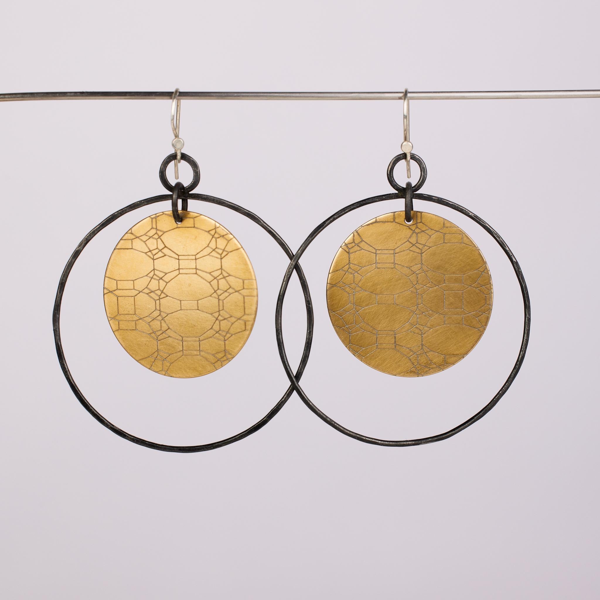 Artisan-Made Bronze Geometric Statement Earrings: Lightweight, Patterned, Modern Boho Jewelry for Women