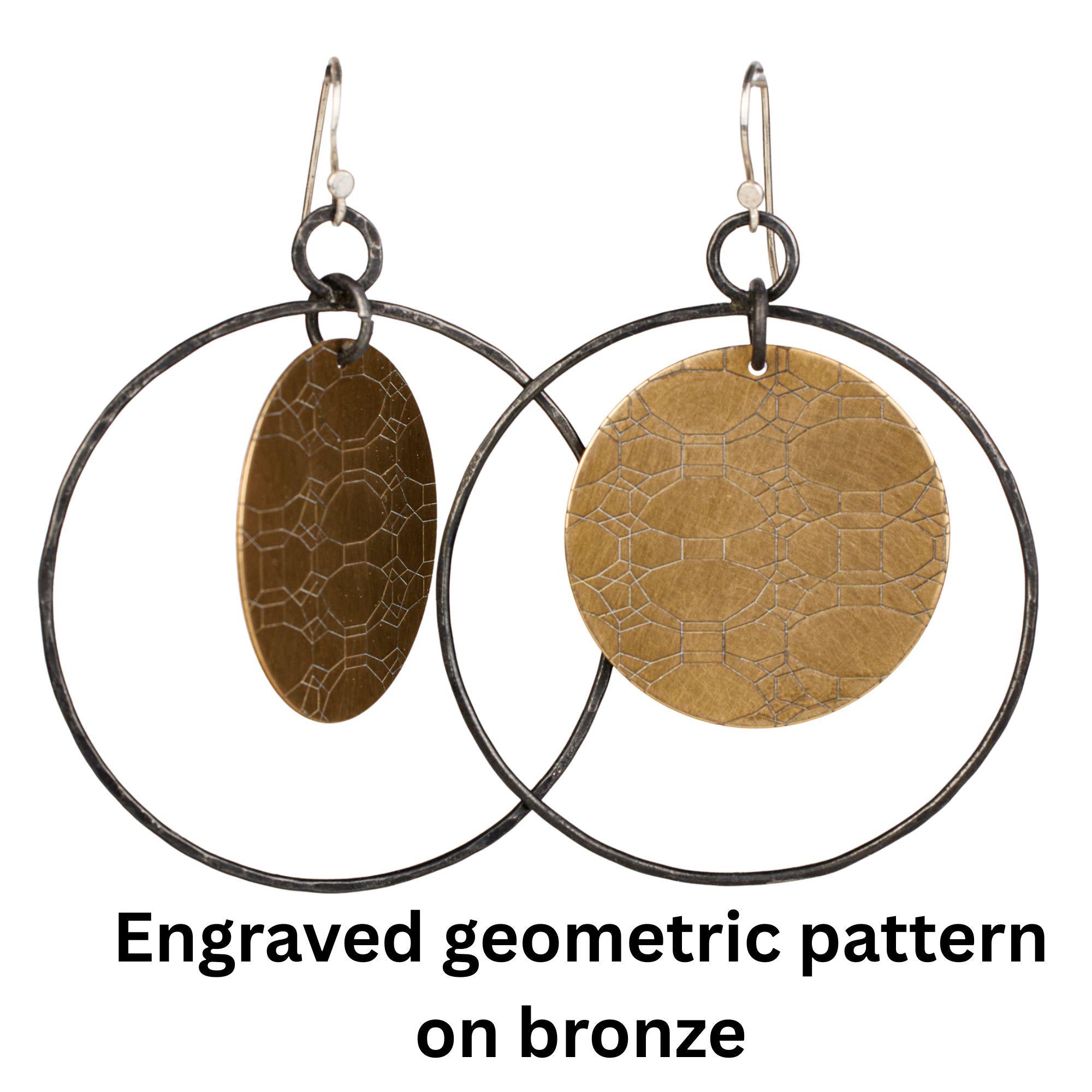 Artisan-Made Bronze Geometric Statement Earrings: Lightweight, Patterned, Modern Boho Jewelry for Women
