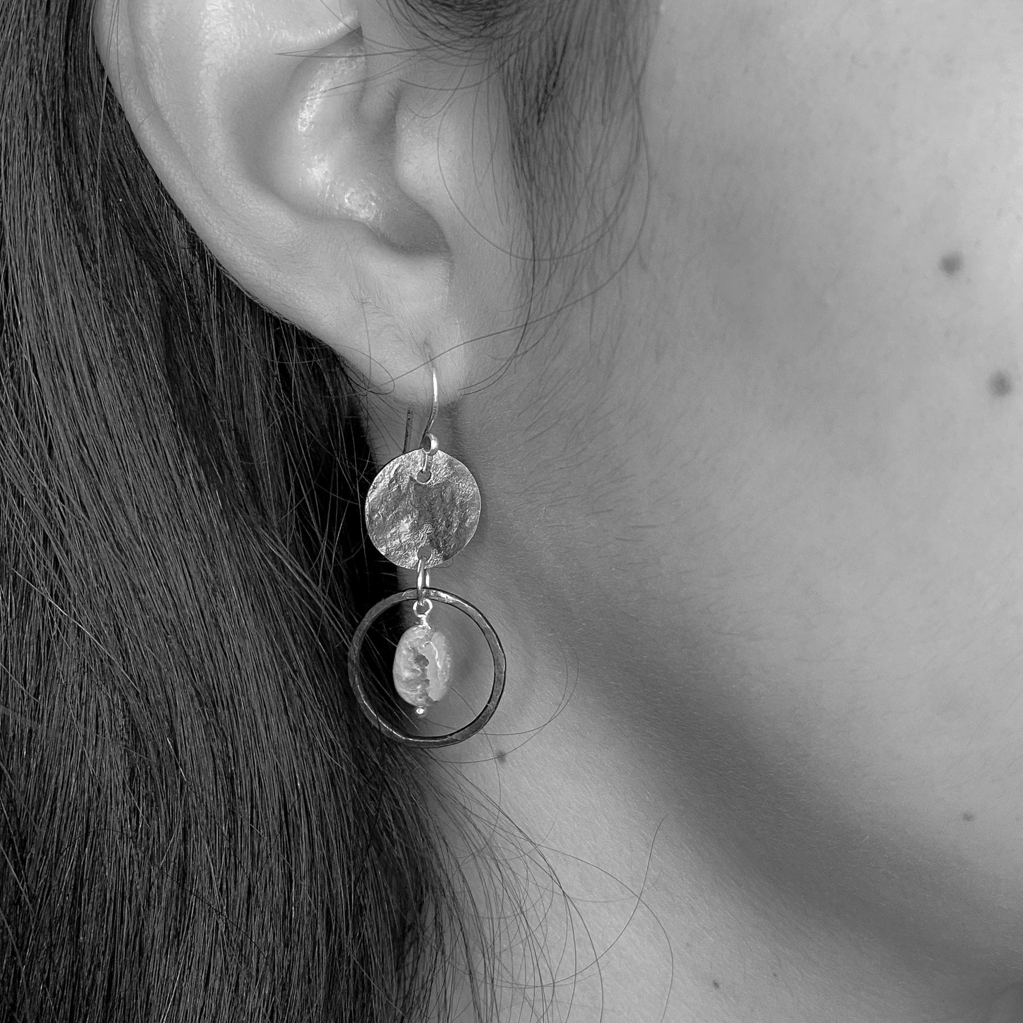 Handcrafted Turquoise Bronze Dangle Earrings: Artisan Forged Delicate Southwestern Boho Jewelry