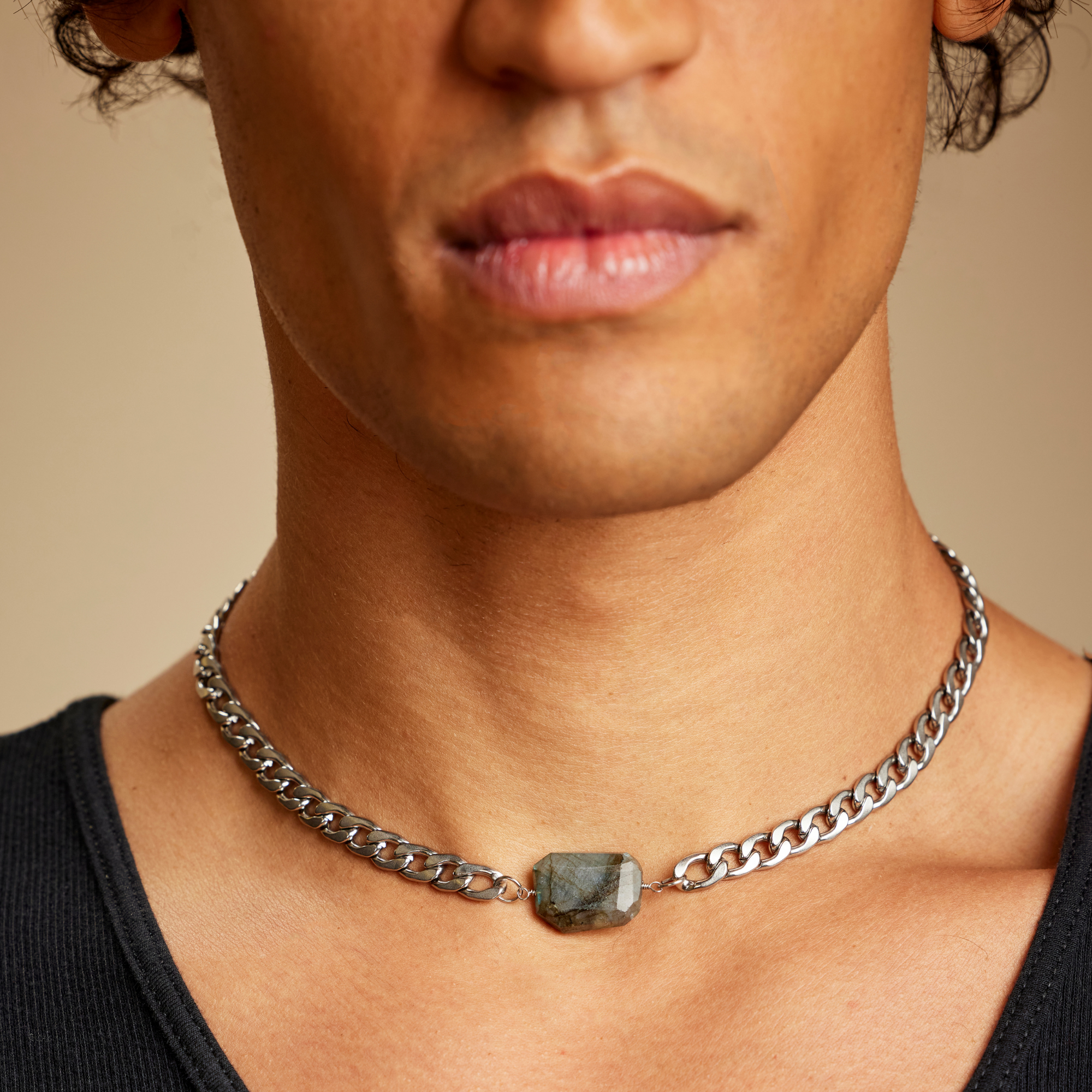 Stainless steel chain labradorite choker