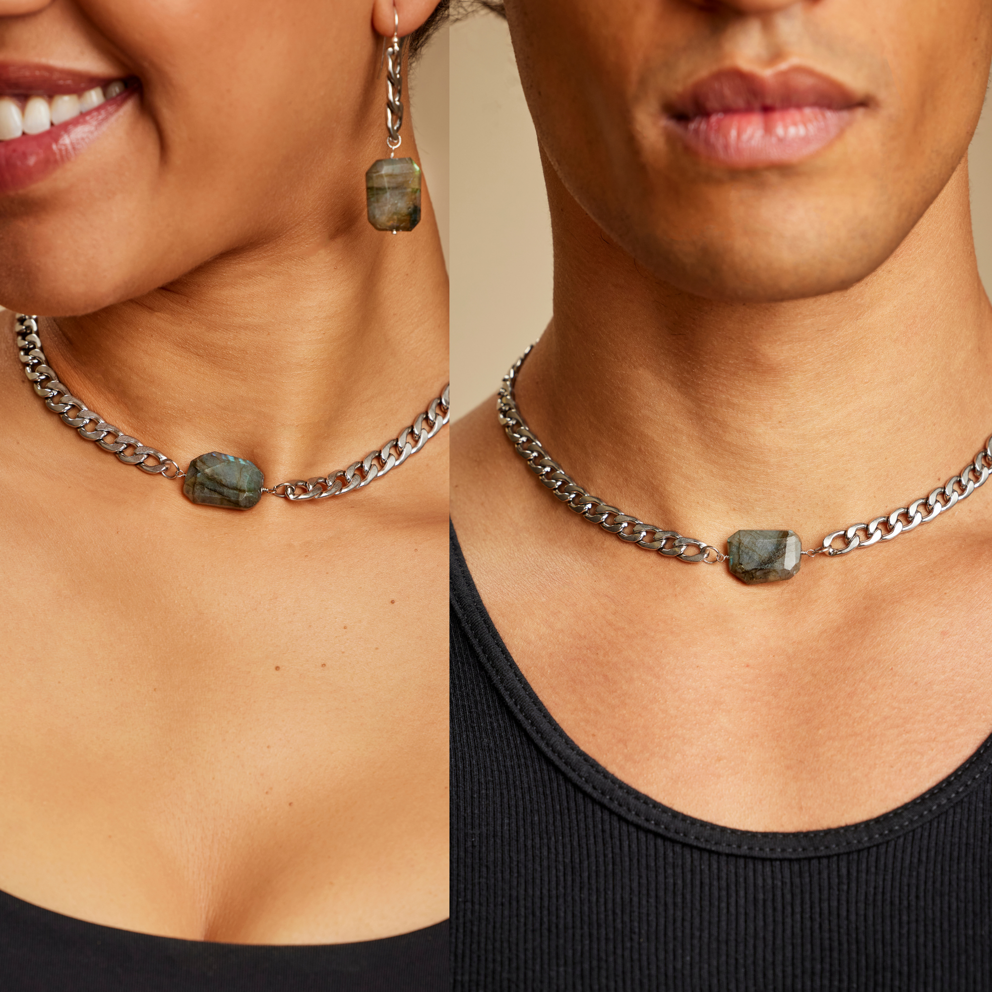 Stainless steel chain labradorite choker