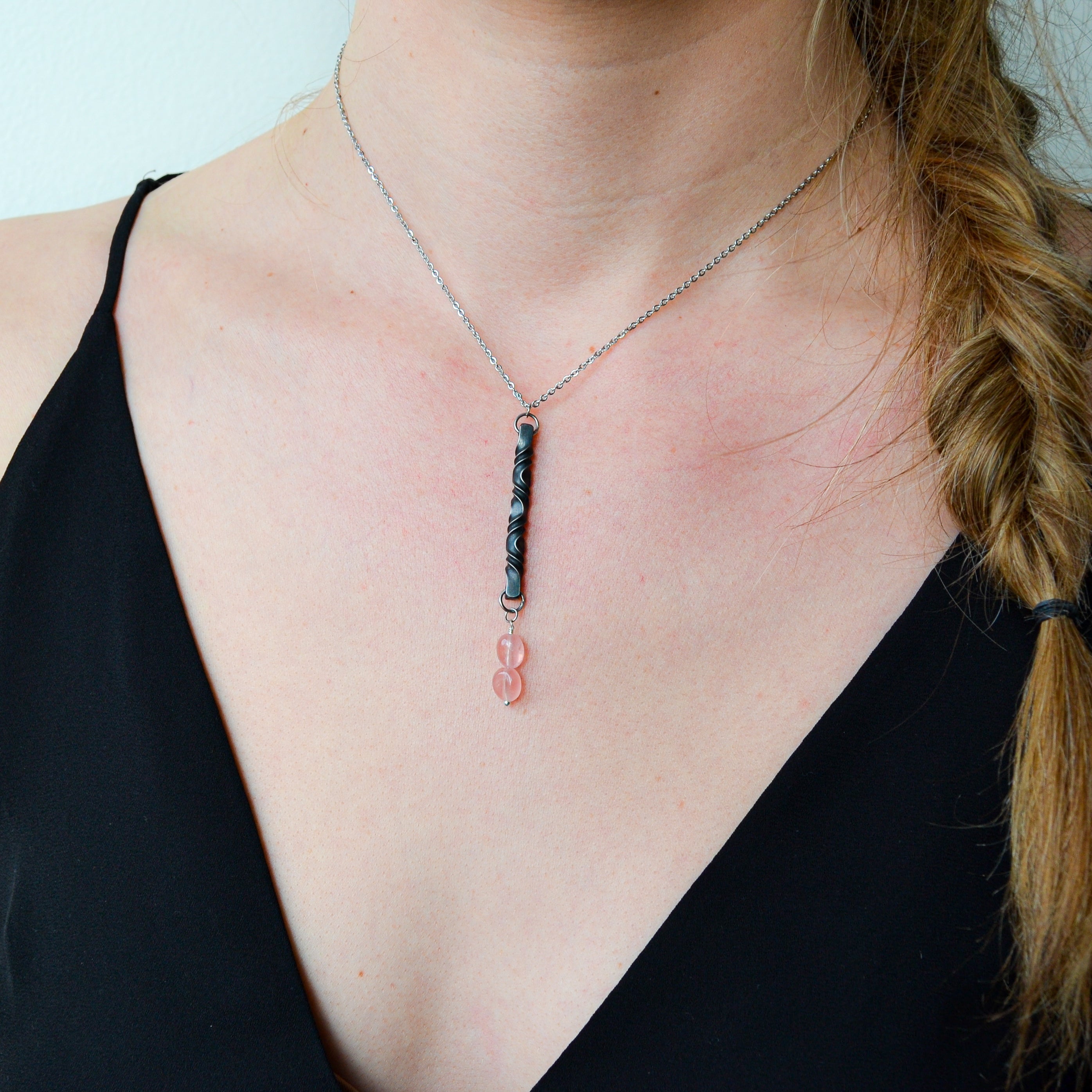 Iron Twist Rose Quartz Blossom Necklace