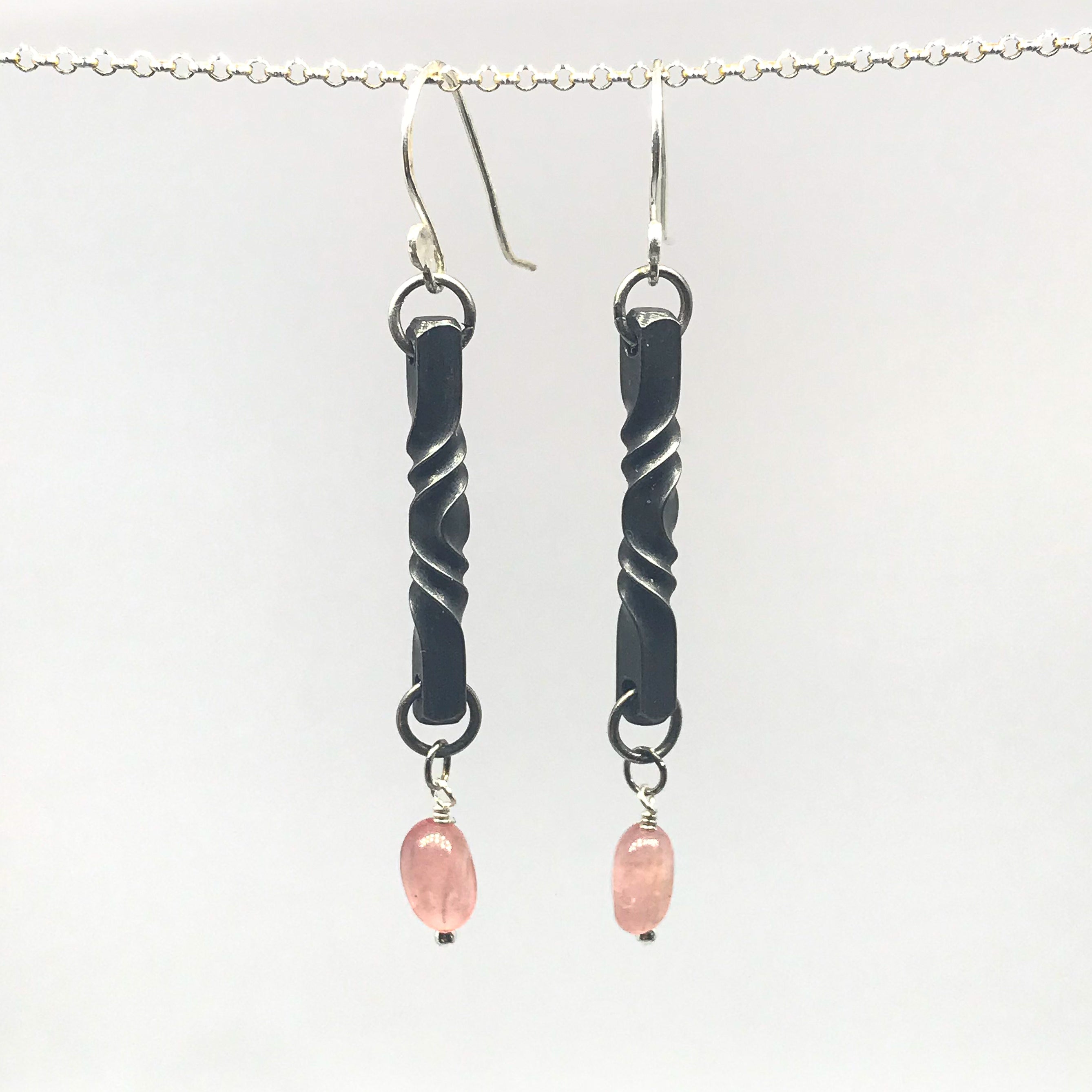 Iron Twist Rose Quartz Blossom Earrings