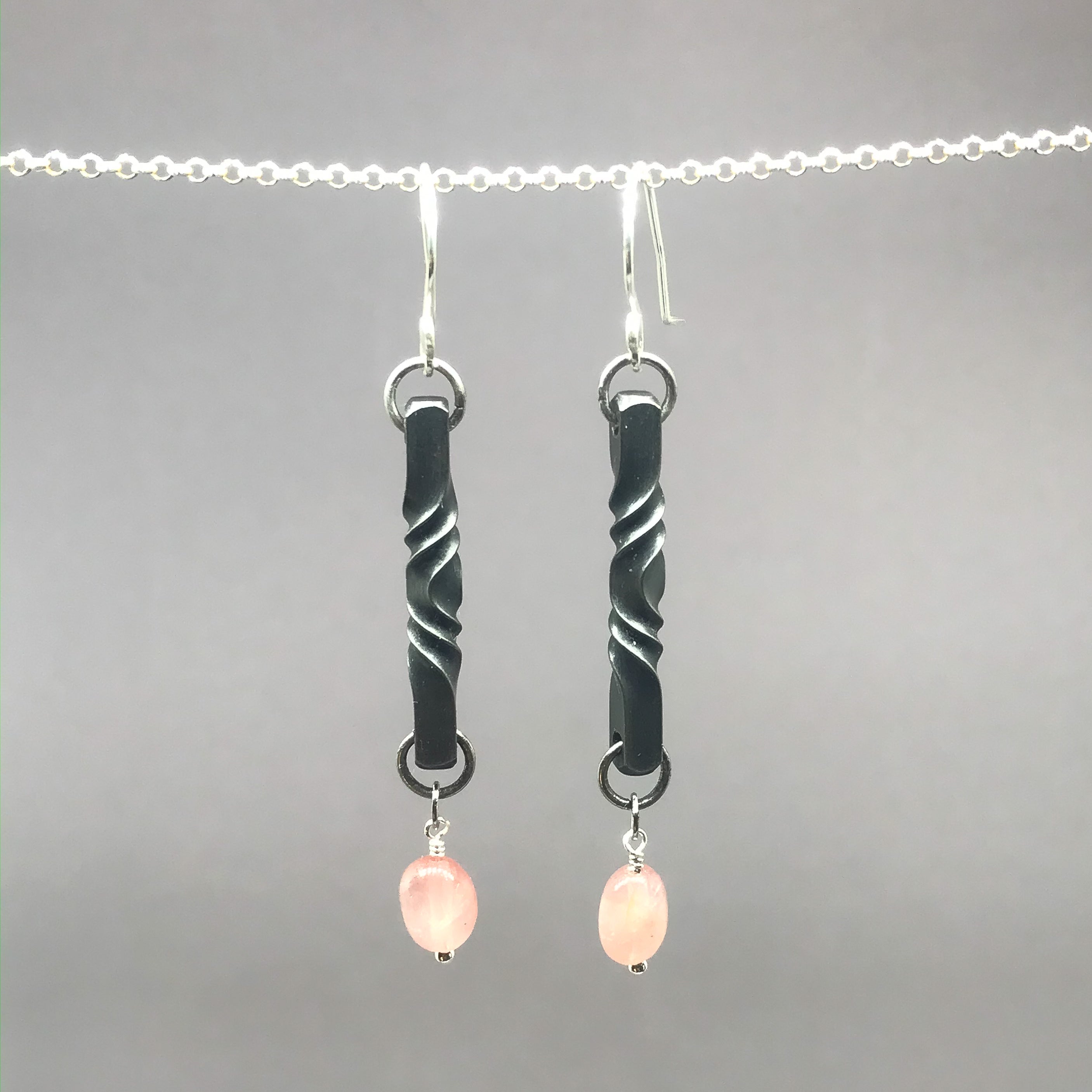 Iron Twist Rose Quartz Blossom Earrings