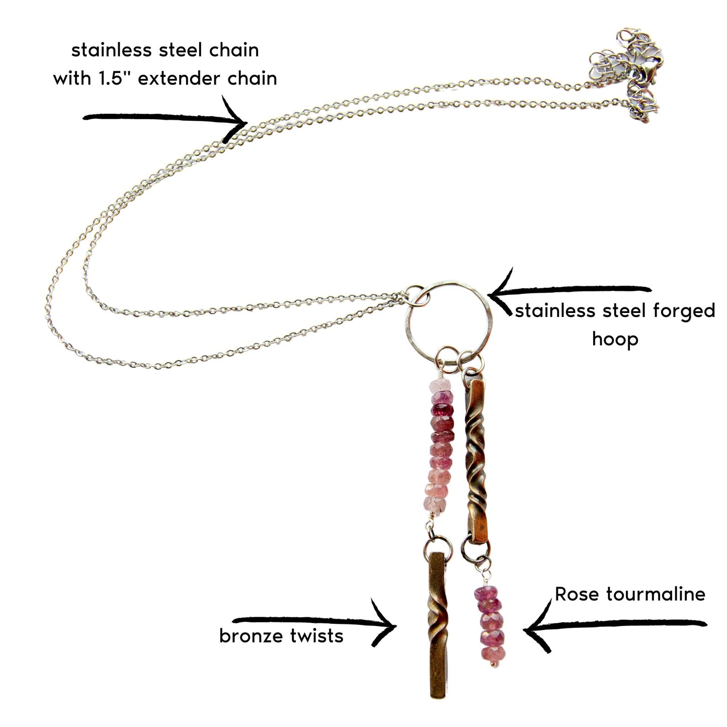 Bronze Path Rose Tourmaline Necklace - Steel Toe Studios