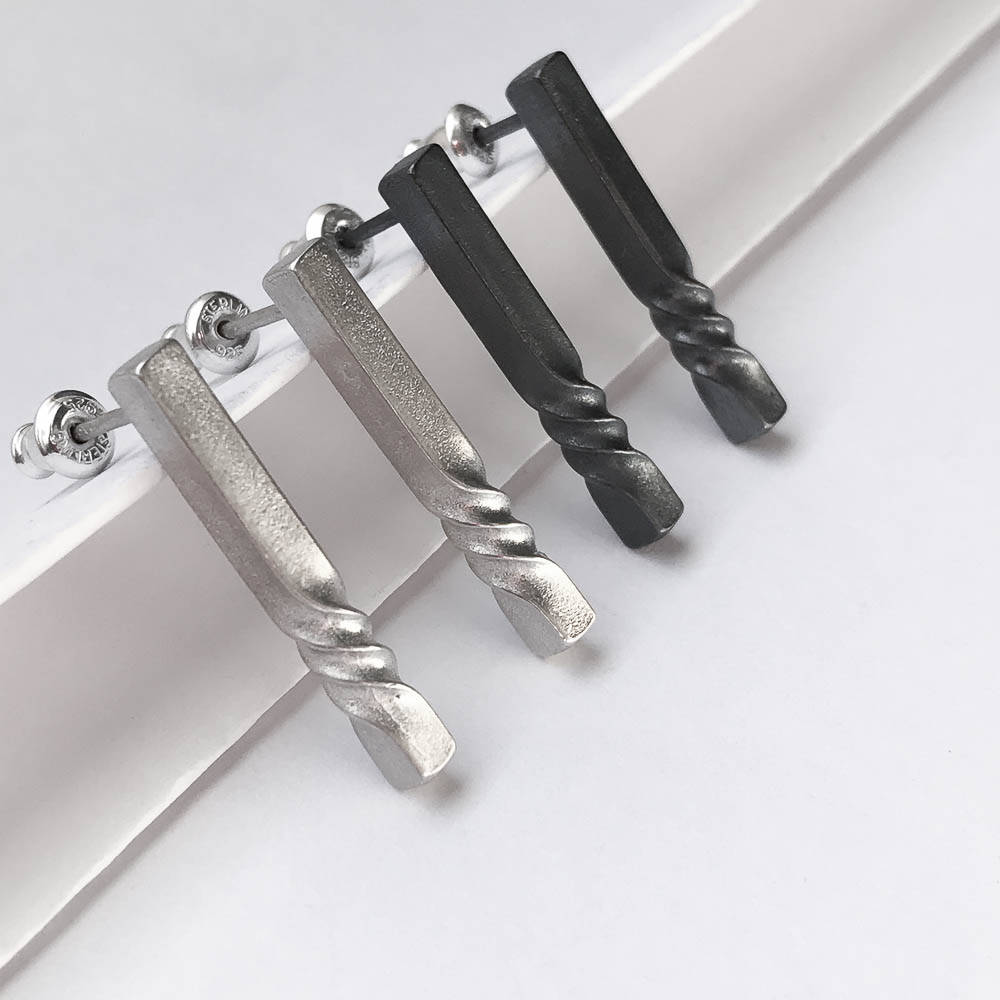 minimal sterling studs - geometric silver earrings - earrings for wife - architectural jewelry -modern earrings - everyday earrings