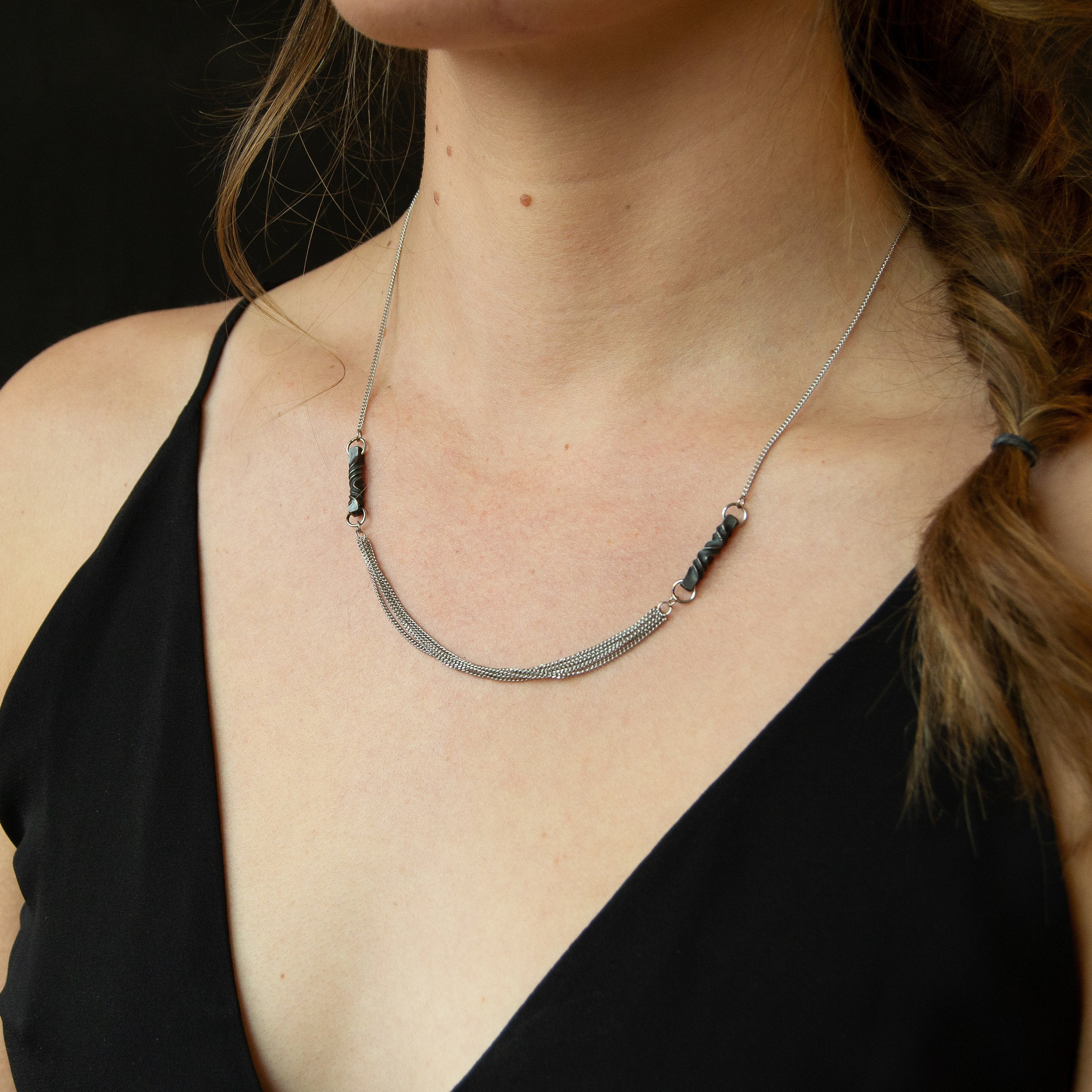 11th anniversary gift for wife- handmade modern steel necklace -stainless steel- iron necklace-architectural necklace -choker length-