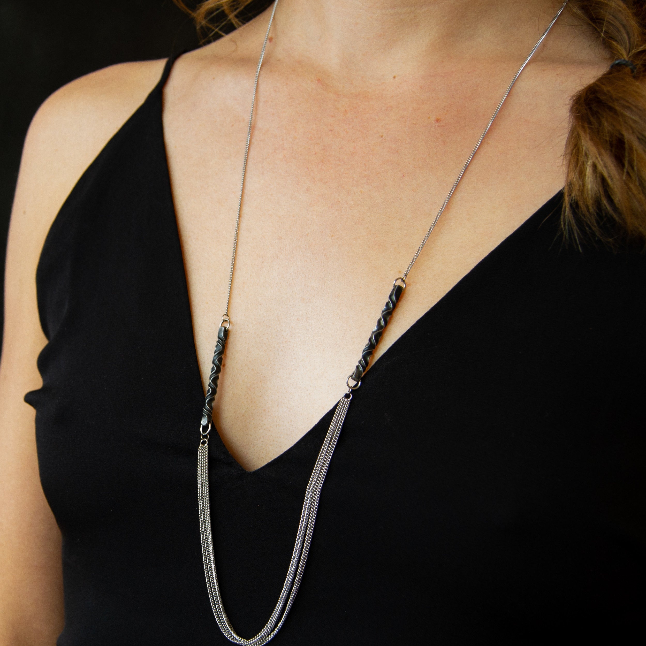 steel anniversary gift for her- stainless steel station necklace - architectural necklace - steel or iron anniversary-  steel necklace