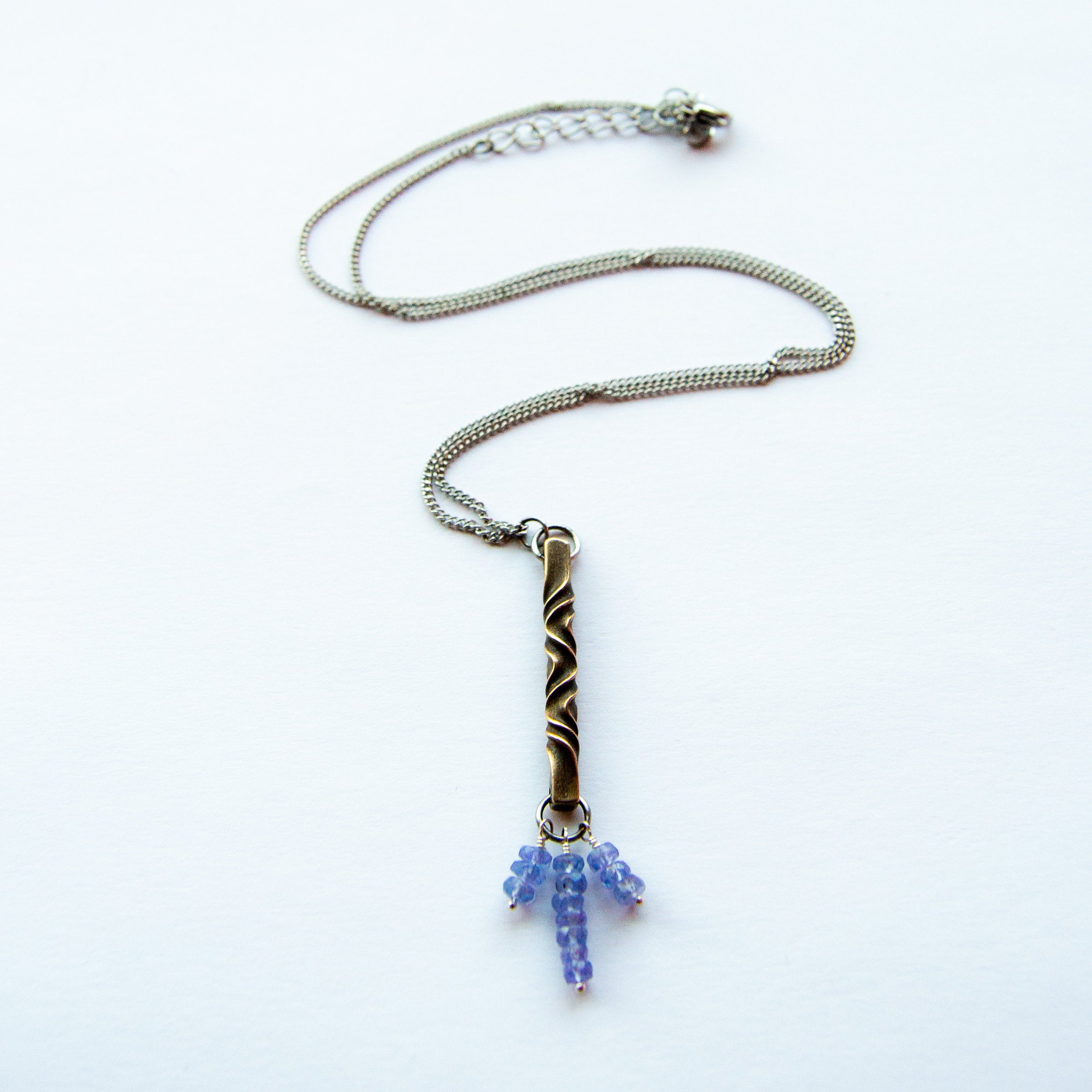 Tanzanite and bronze pendant - 8th anniversary gift for her- elegant architectural jewelry - bronze jewelry set