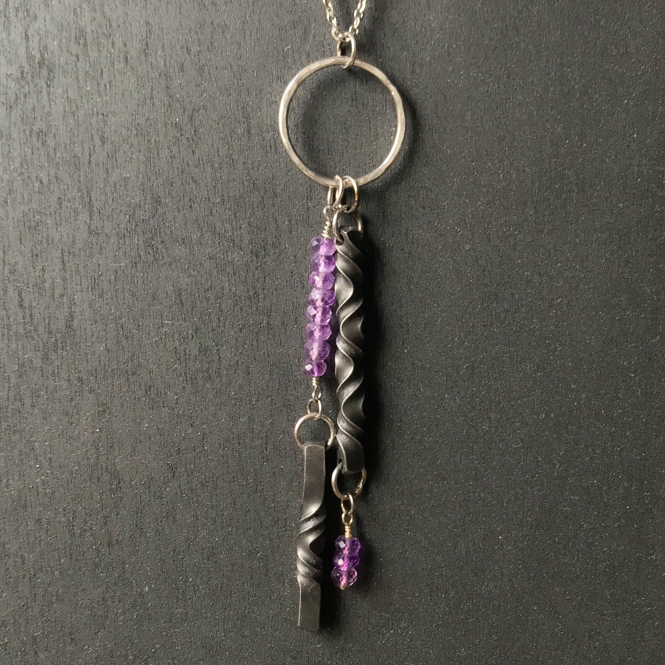 Iron and amethyst necklace - 6th anniversary gift for her - iron anniversary - hand forged by blacksmith