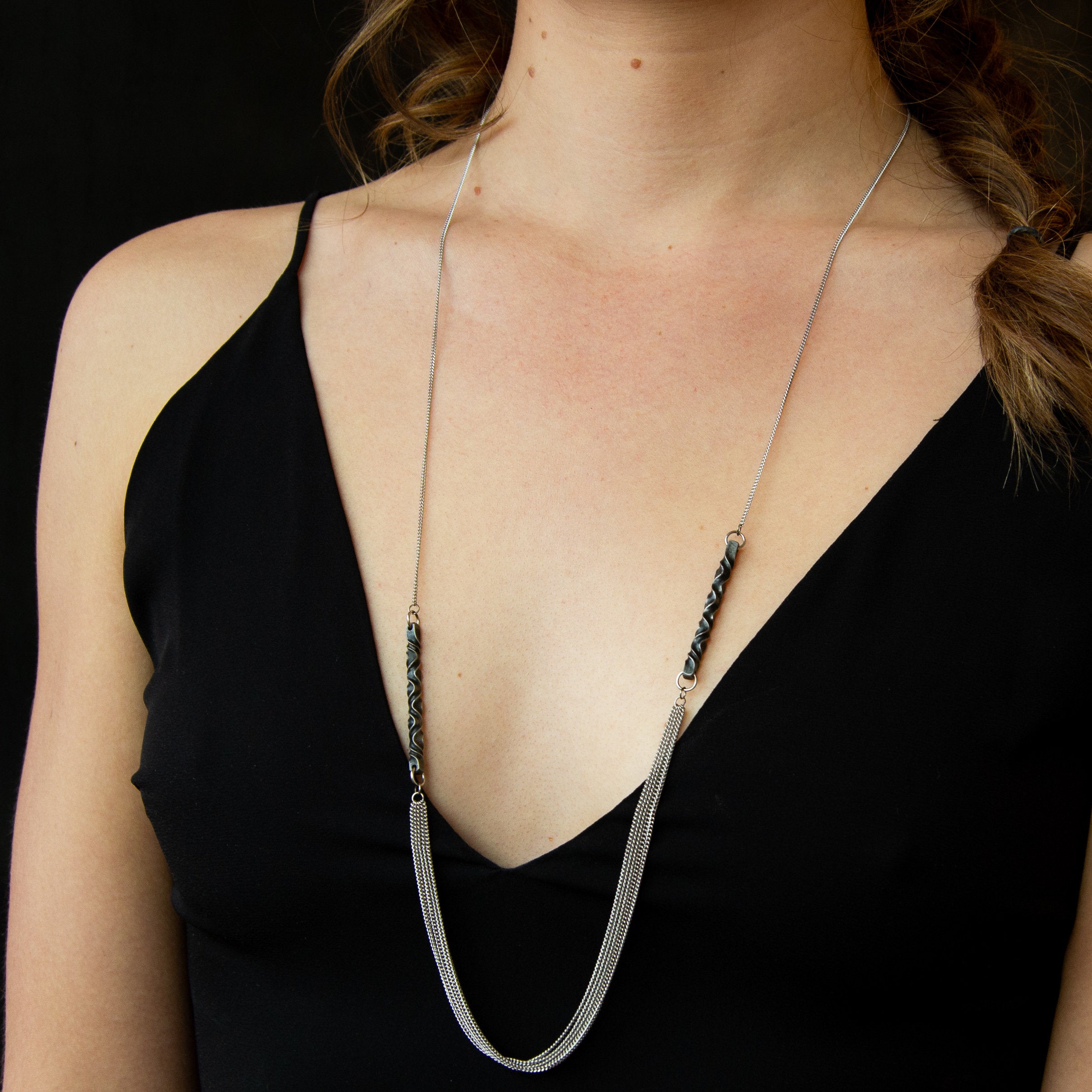 steel anniversary gift for her- stainless steel station necklace - architectural necklace - steel or iron anniversary-  steel necklace