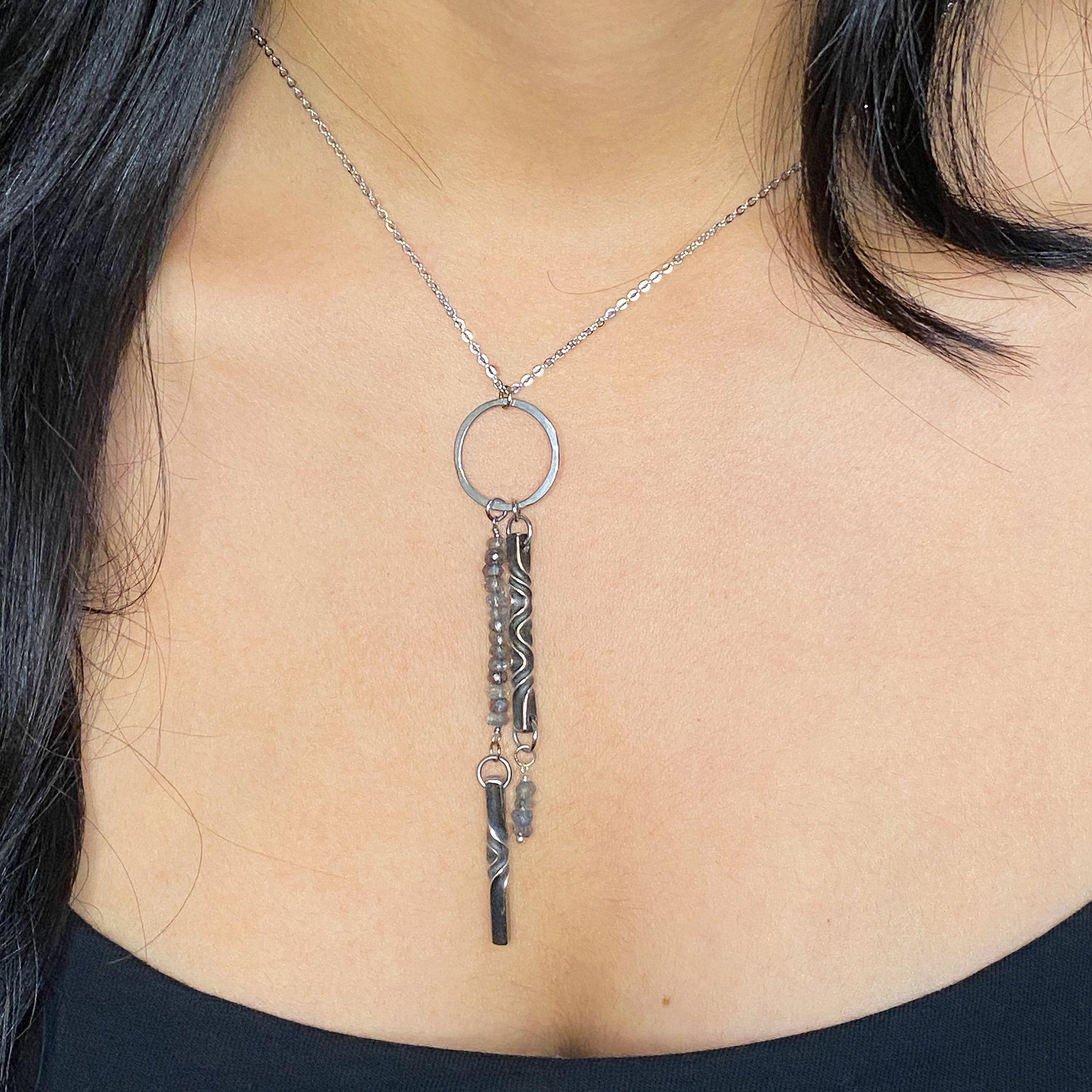 bronze and labradorite jewelry set, bronze necklace, 8th anniversary gift for her, labradorite bracelet, bronze twist earrings