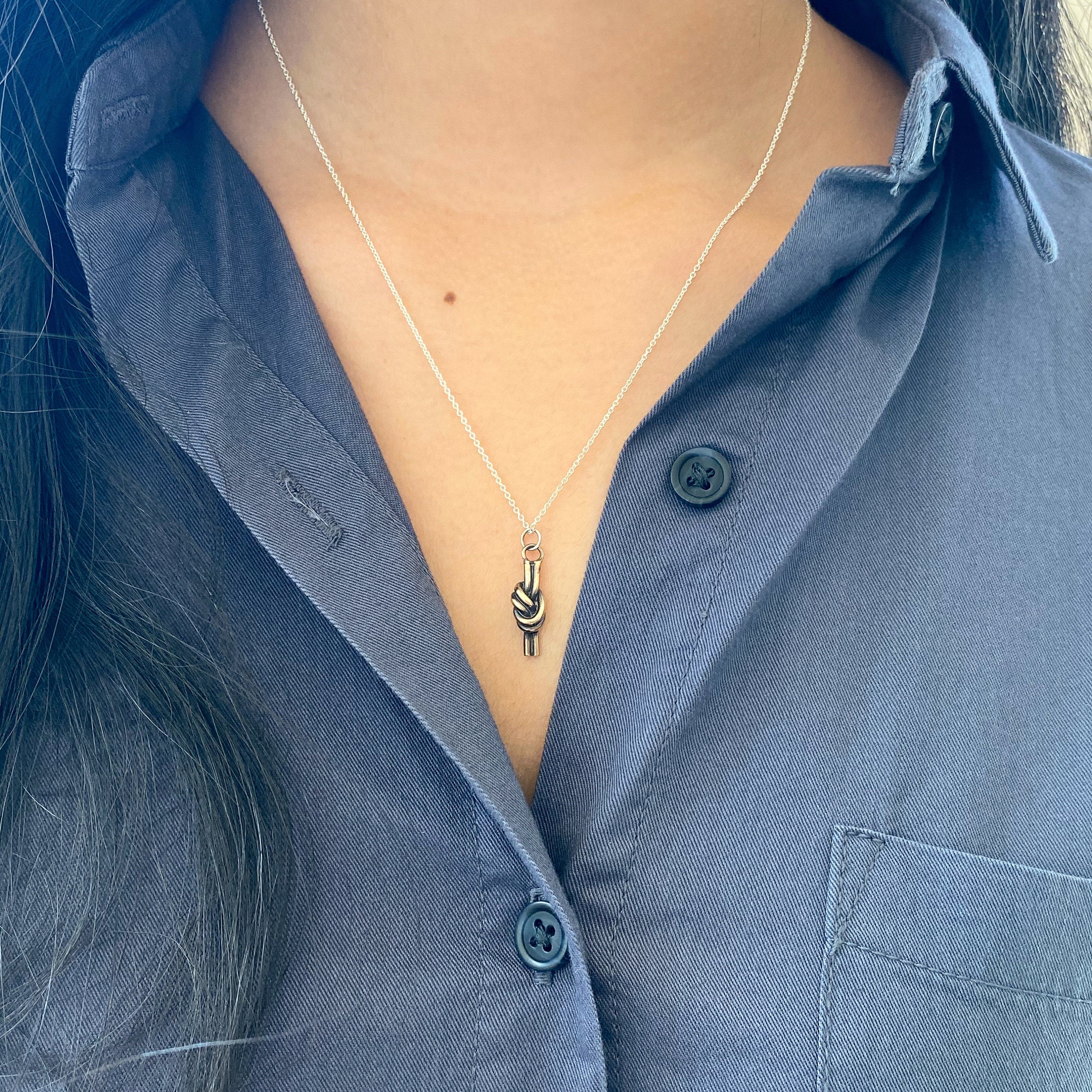 Bronze eternity knot necklace, 8th anniversary gift for wife, romantic love or friendship knot jewelry, bronze hand over hand knot