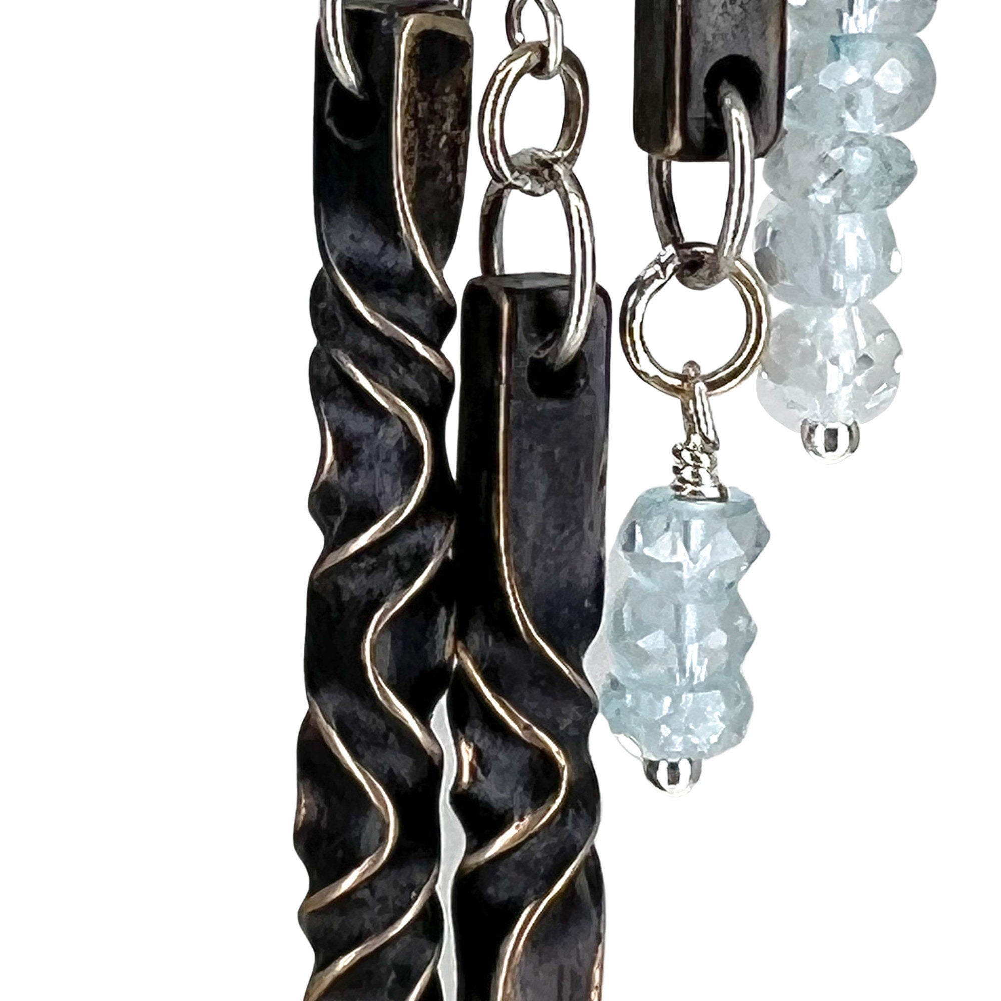 aquamarine and iron bar necklace, 6th anniversary gift for wife, aquamarine jewelry, statement necklace by blacksmith, hand forged