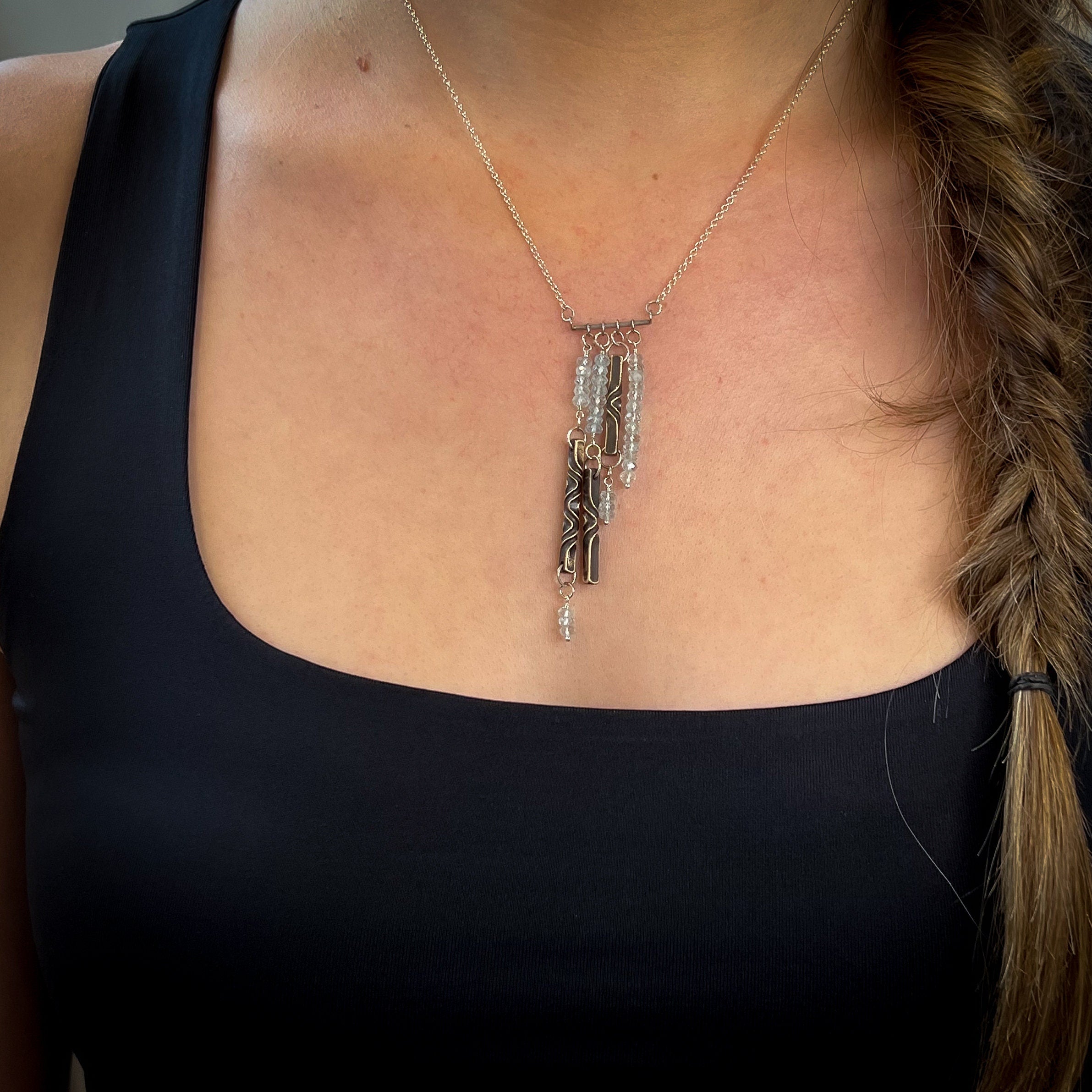 aquamarine and iron bar necklace, 6th anniversary gift for wife, aquamarine jewelry, statement necklace by blacksmith, hand forged