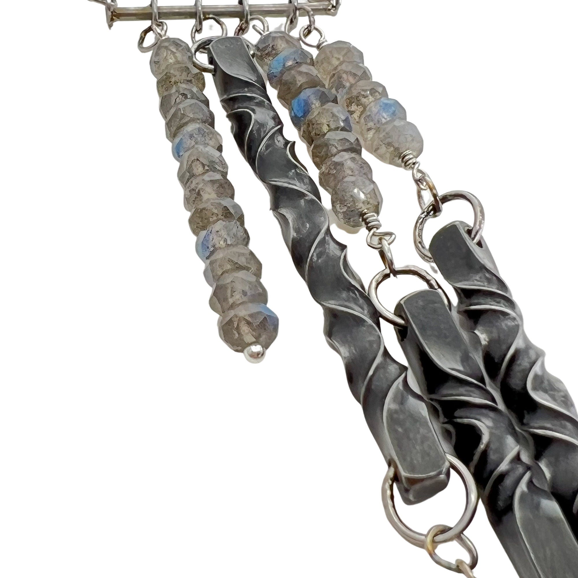 labradorite and iron bar necklace, 6th anniversary gift for wife, labradorite jewelry, statement necklace by blacksmith, hand forged