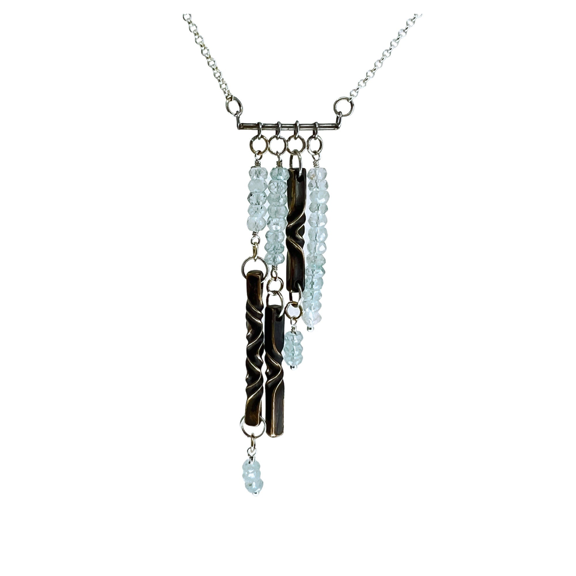 aquamarine and iron bar necklace, 6th anniversary gift for wife, aquamarine jewelry, statement necklace by blacksmith, hand forged