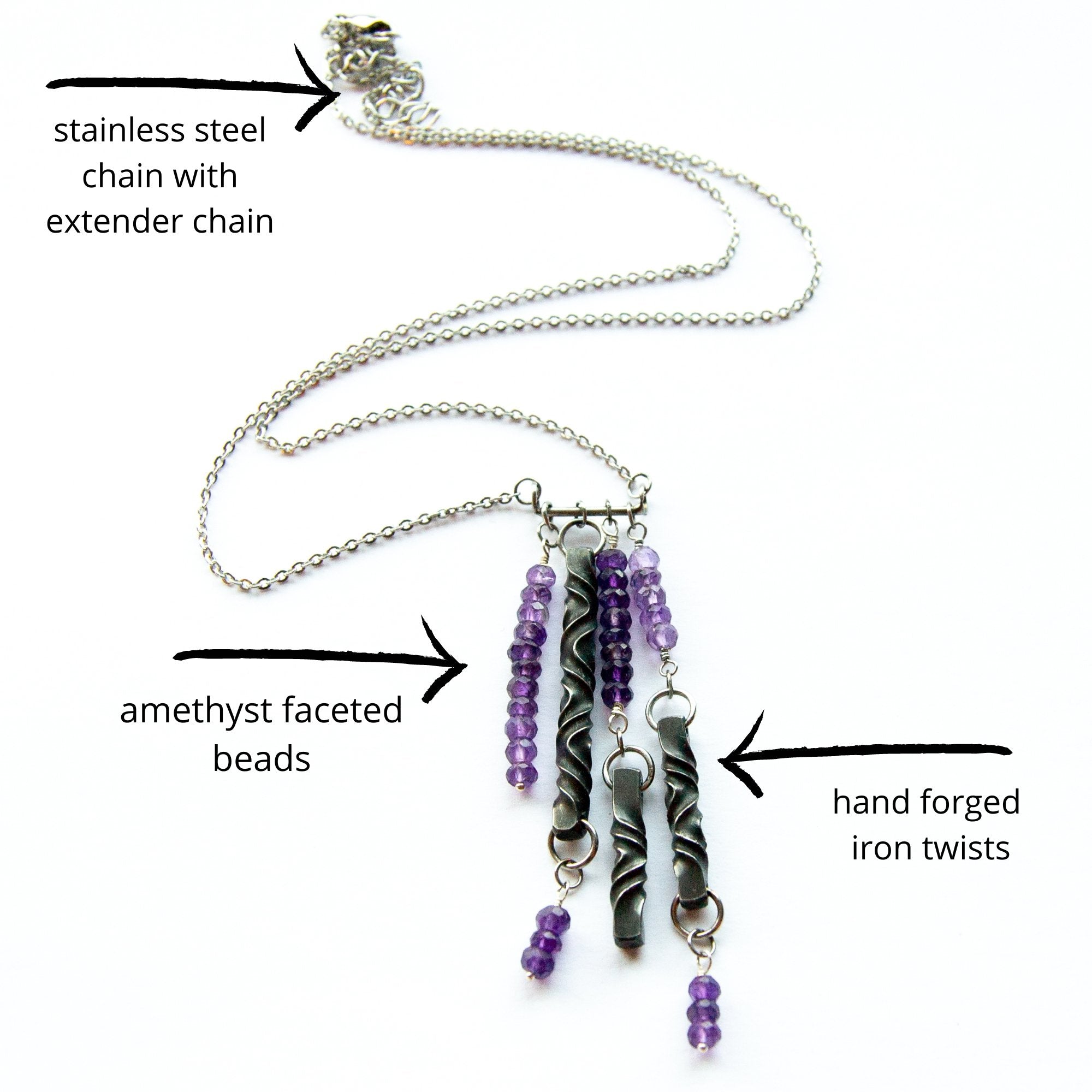 Iron Suspend Amethyst Necklace - Steel Toe Studios