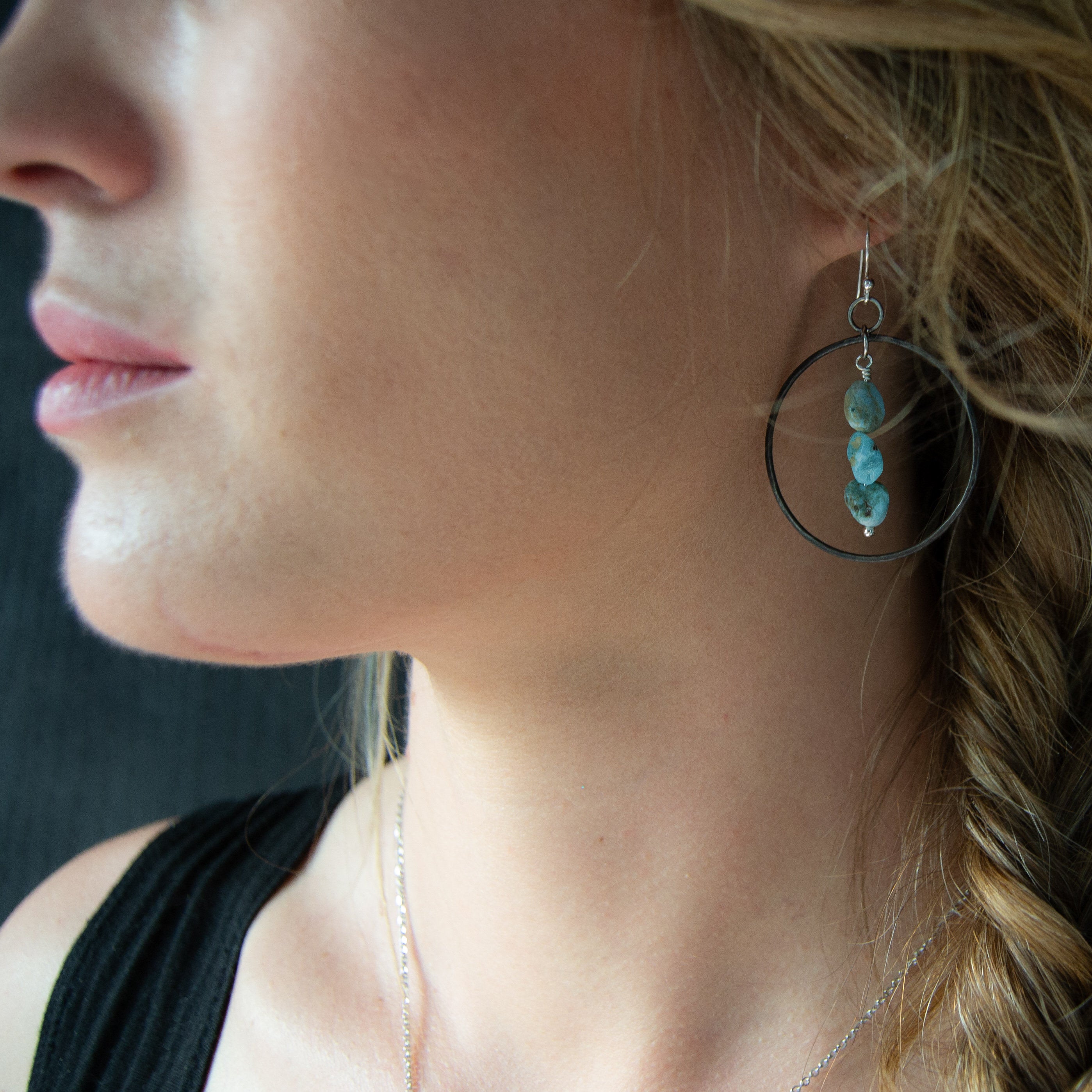Iron Turquoise Stone Hoop Earrings - Steel Toe Studios