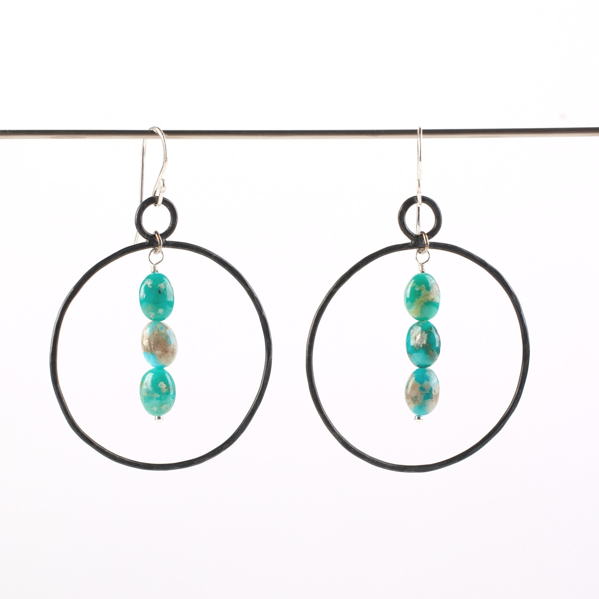 Iron Turquoise Stone Hoop Earrings - Steel Toe Studios
