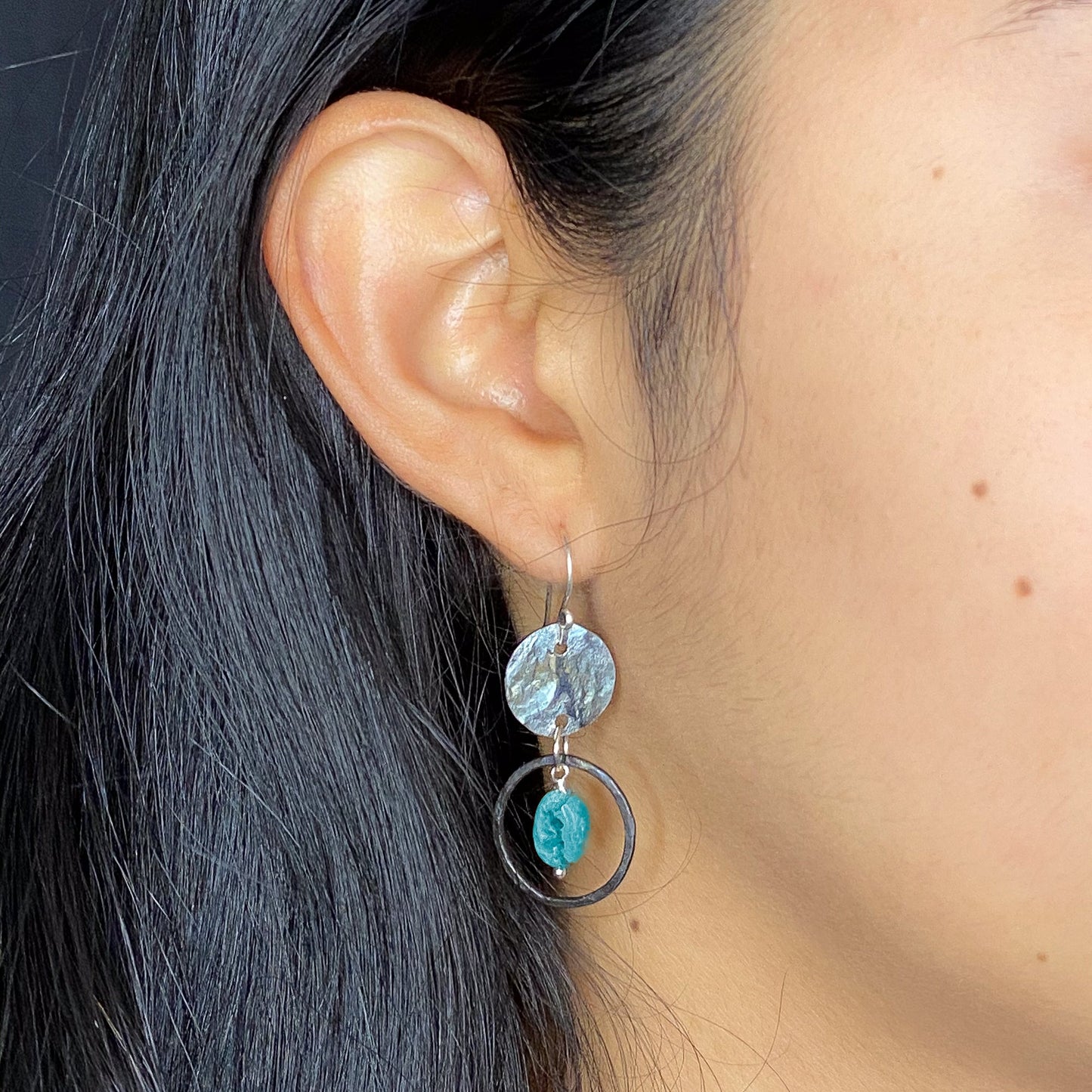 Stainless Turquoise Disc Earrings - Steel Toe Studios