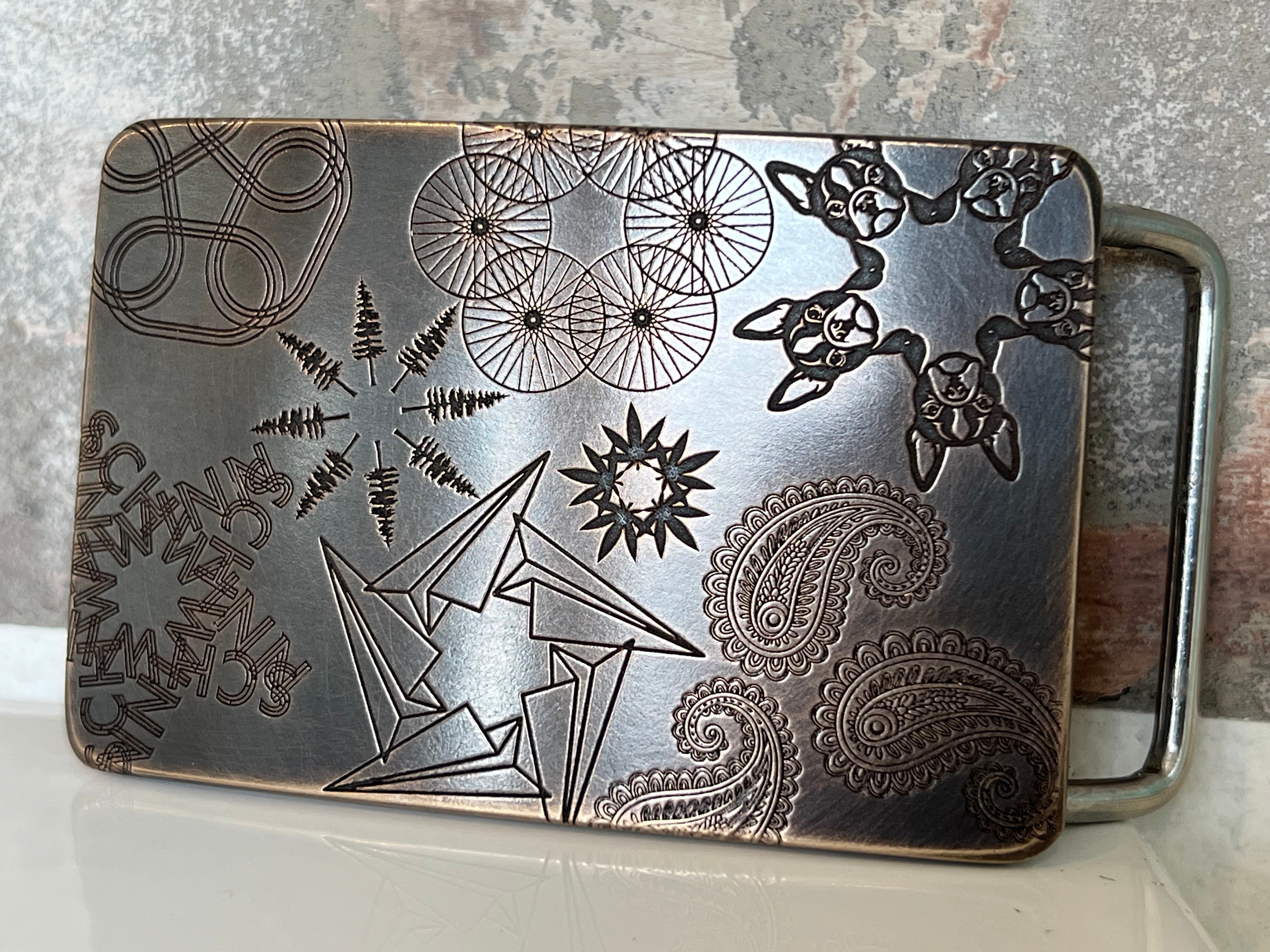 Bronze Friendship Buckle with symbols in fractal patterns