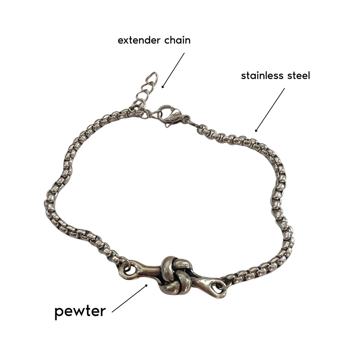 Pewter Love Knot Bracelet – 10th Tin Anniversary Gift for Her