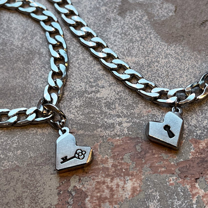 Personalized Heart Lock Necklace & Key Bracelet in Stainless Steel
