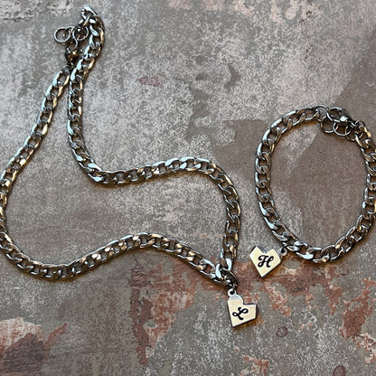 Personalized Heart Lock Necklace & Key Bracelet in Stainless Steel