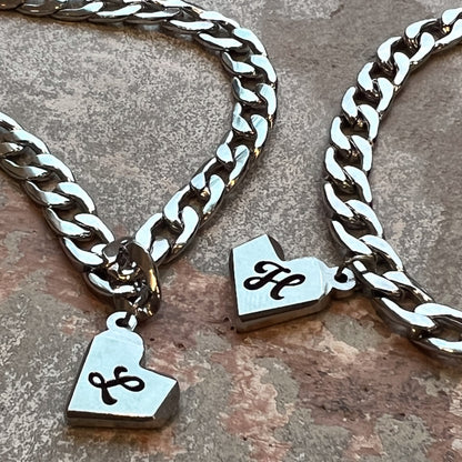 Personalized Heart Lock Necklace & Key Bracelet in Stainless Steel