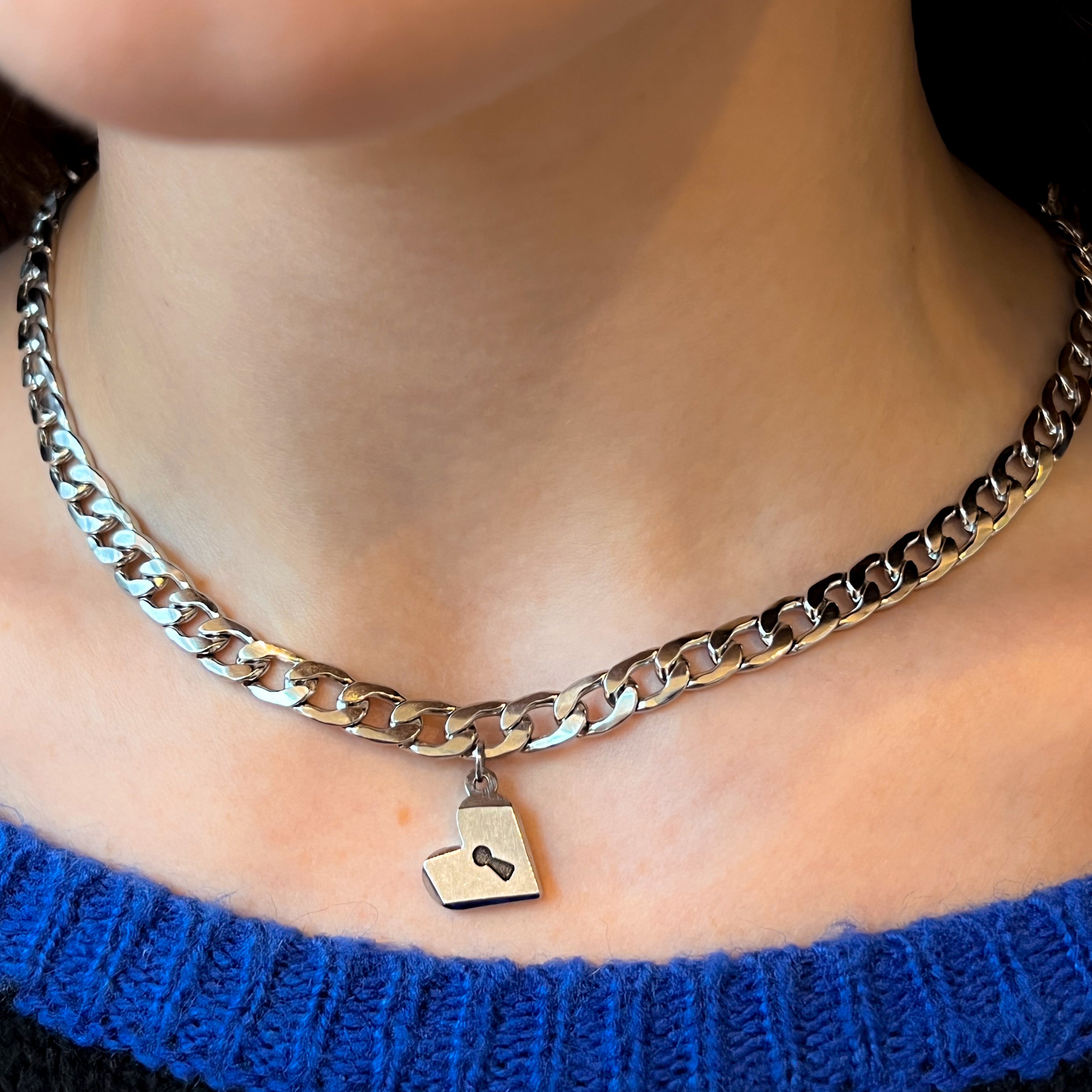 Personalized Heart Lock Necklace & Key Bracelet in Stainless Steel