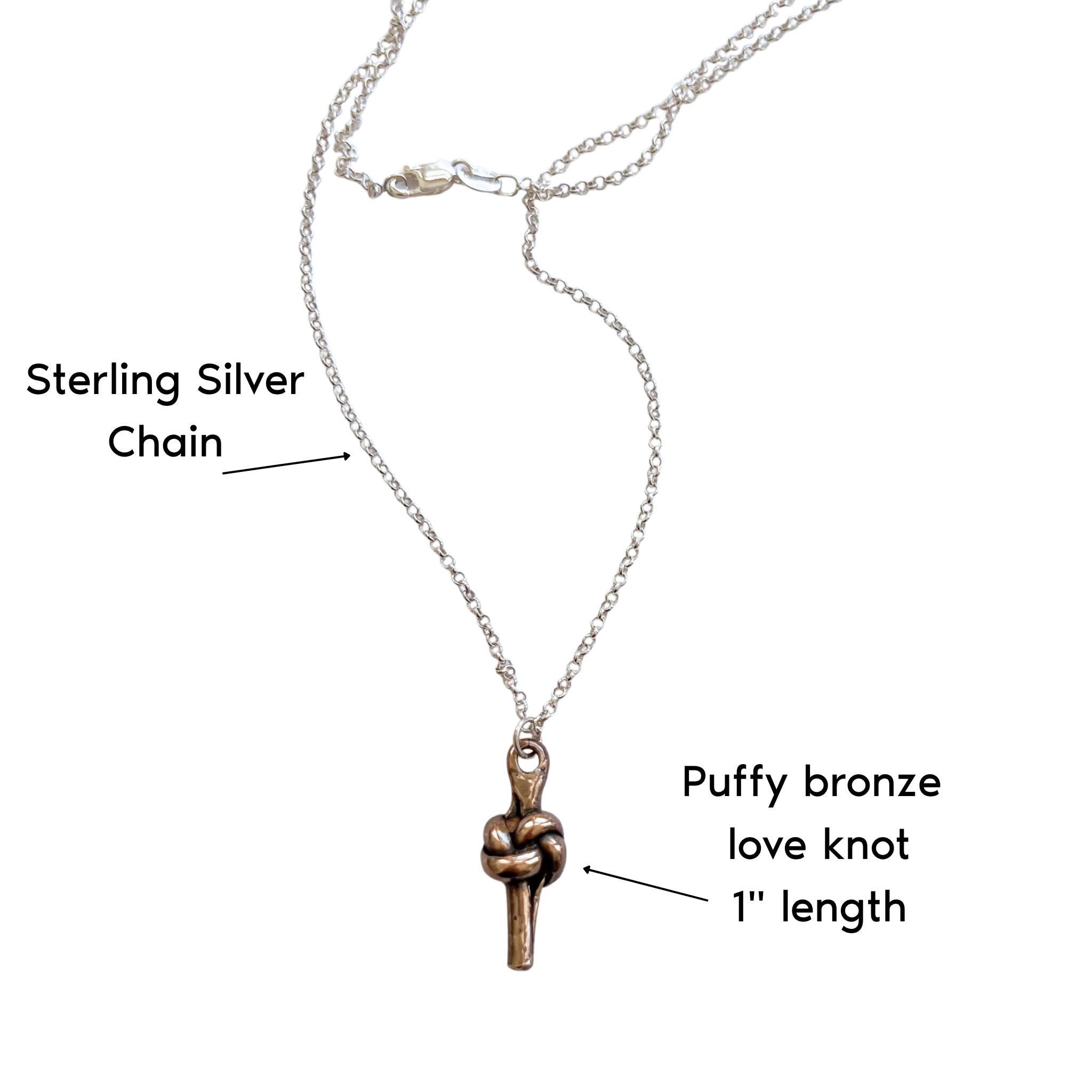 Puffy Bronze Love Knot Pendant – 8th Anniversary Gift for Her