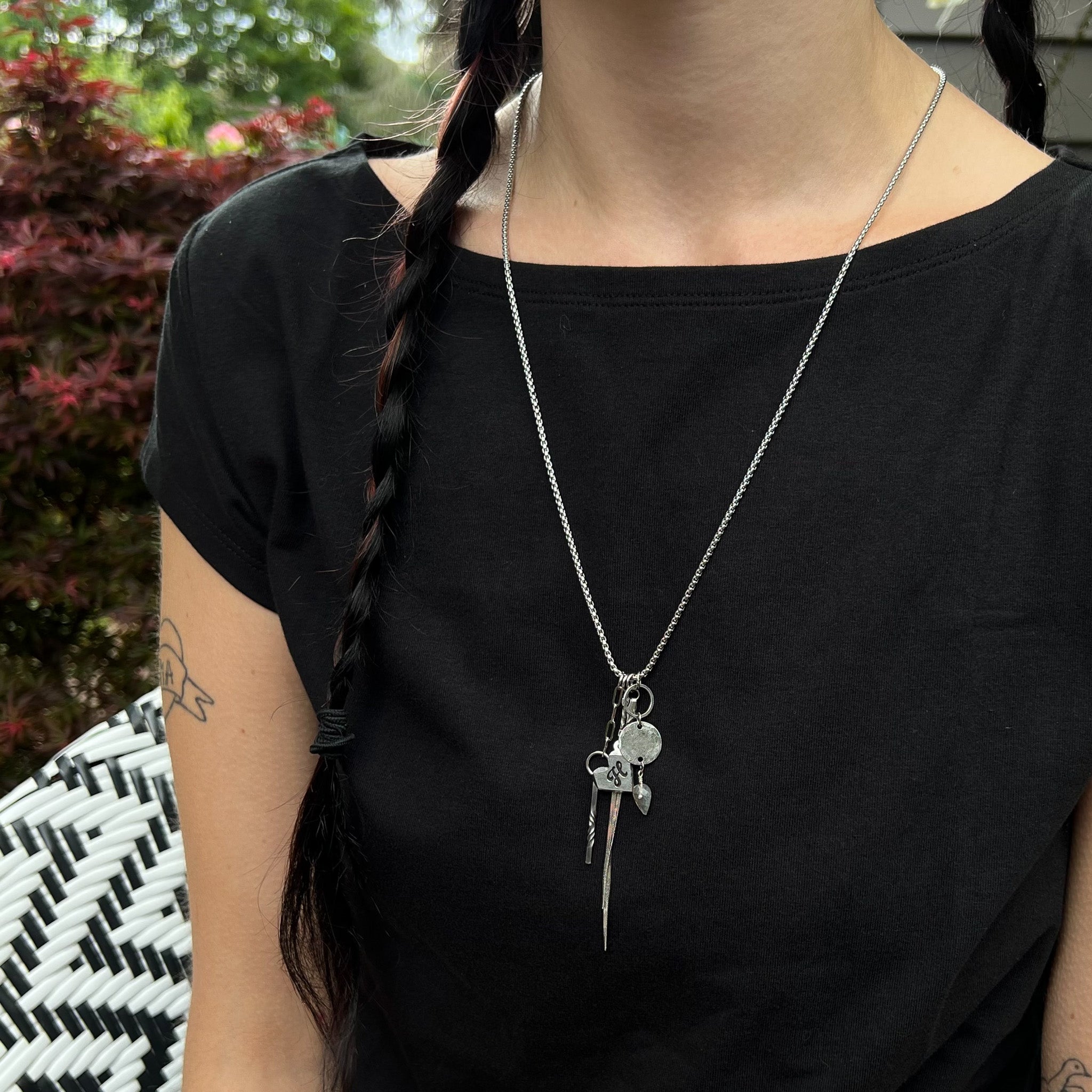 Stainless Steel Personalized Charm Necklace – 11th Anniversary Gift for Her