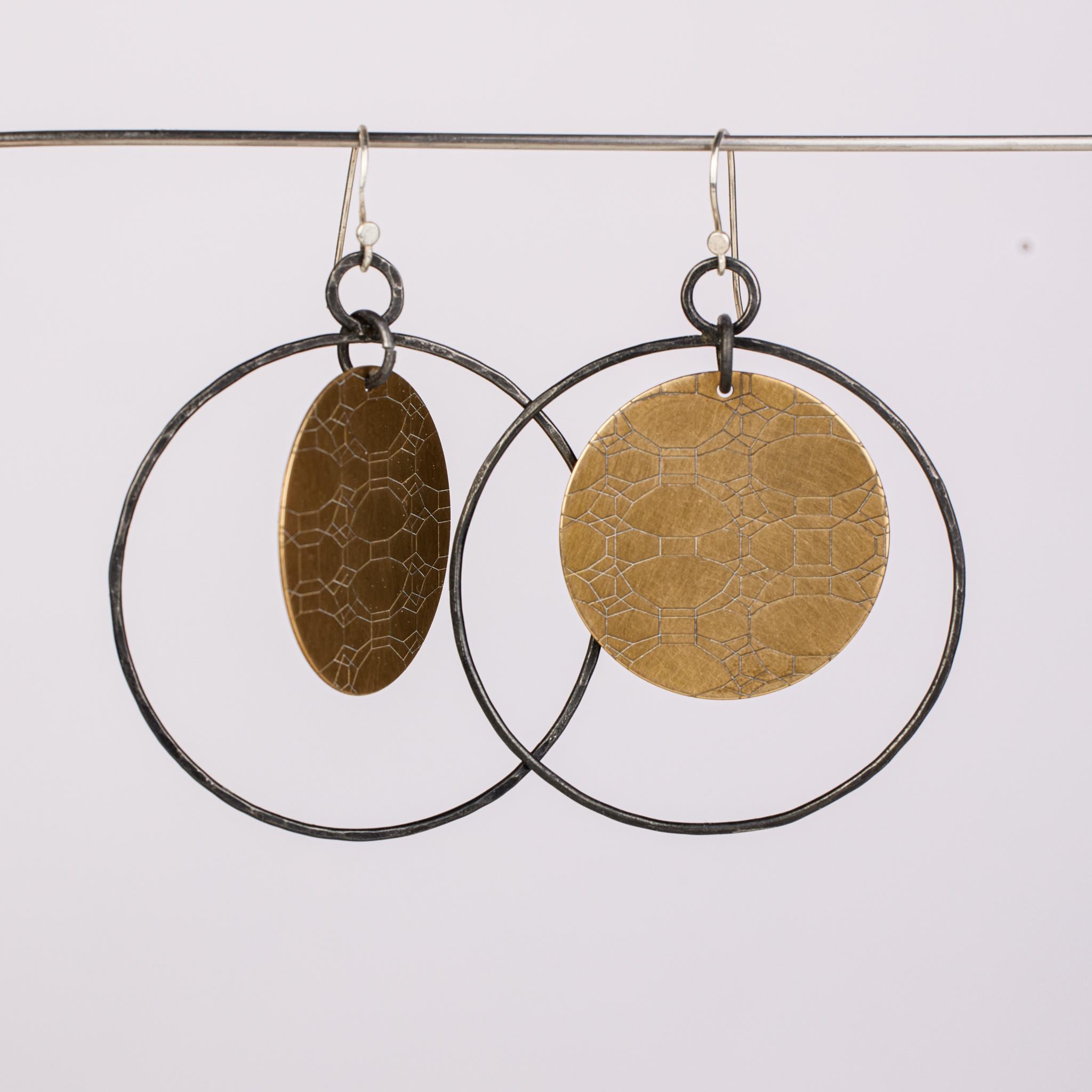 Artisan-Made Bronze Geometric Statement Earrings: Lightweight, Patterned, Modern Boho Jewelry for Women