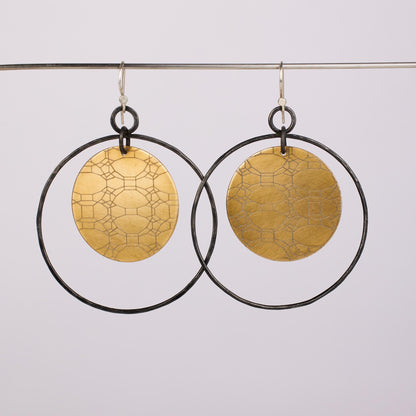 Artisan-Made Bronze Geometric Statement Earrings: Lightweight, Patterned, Modern Boho Jewelry for Women