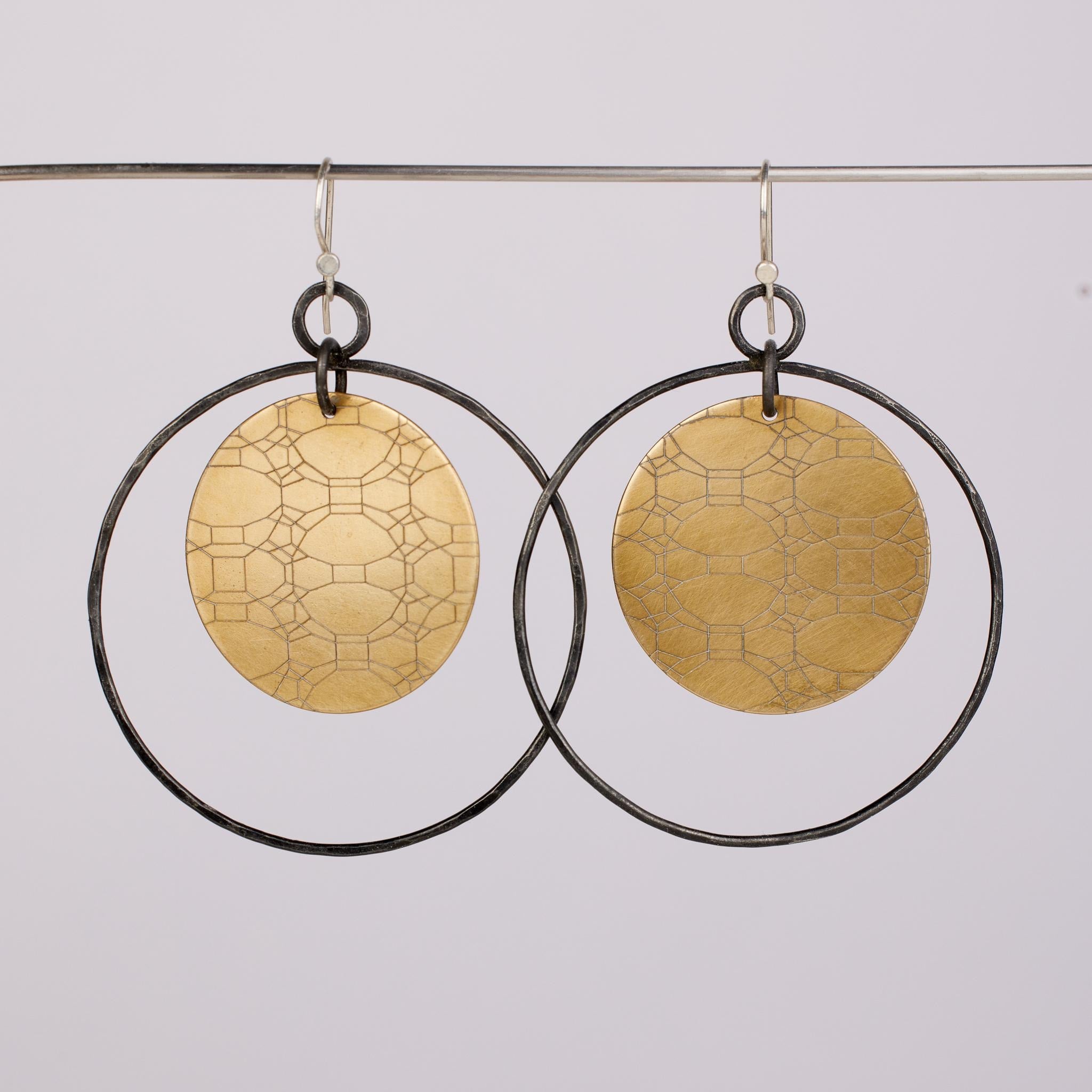 Artisan-Made Bronze Geometric Statement Earrings: Lightweight, Patterned, Modern Boho Jewelry for Women