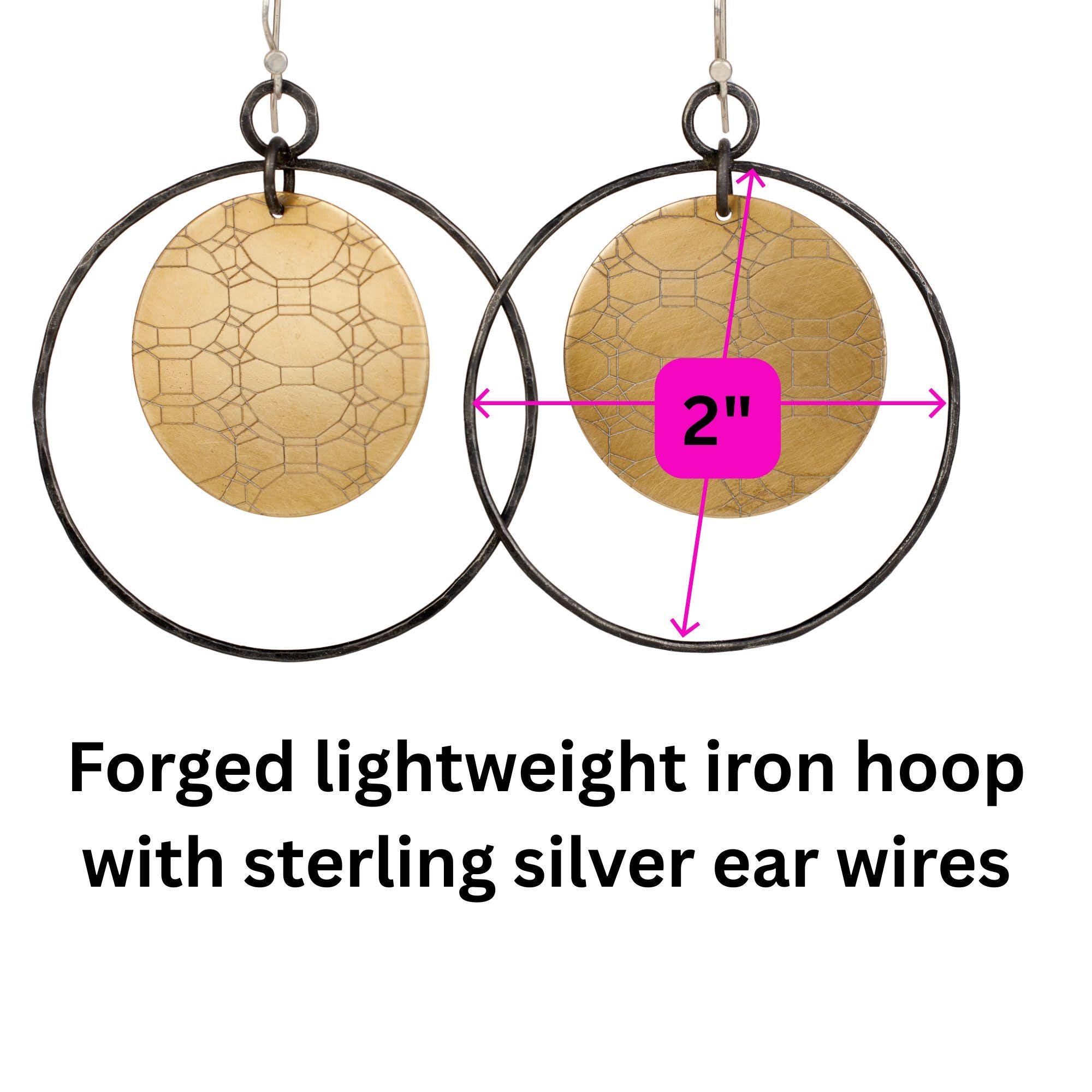 Artisan-Made Bronze Geometric Statement Earrings: Lightweight, Patterned, Modern Boho Jewelry for Women
