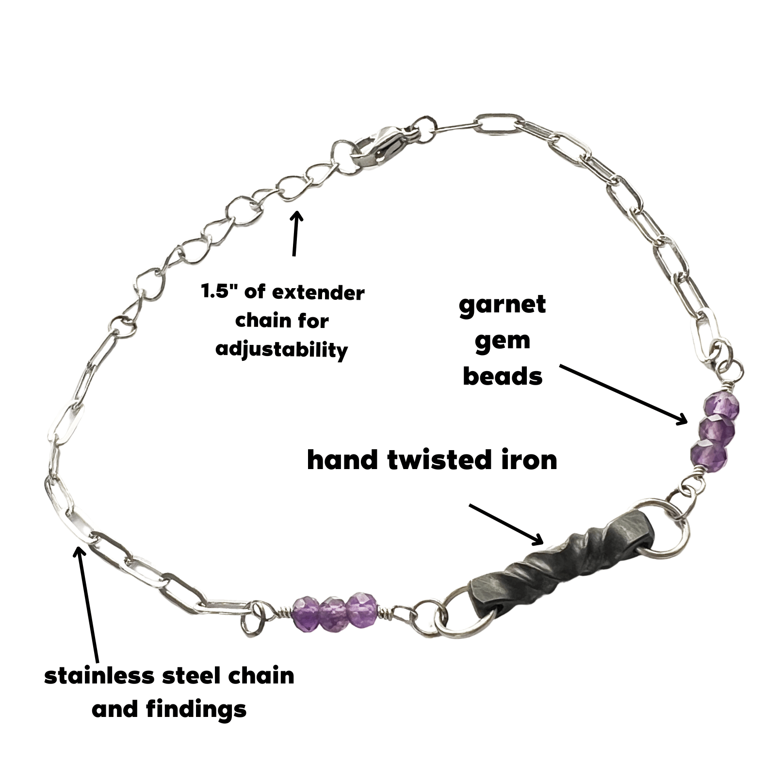 Iron Twist Amethyst Bracelet - Steel Toe Studios