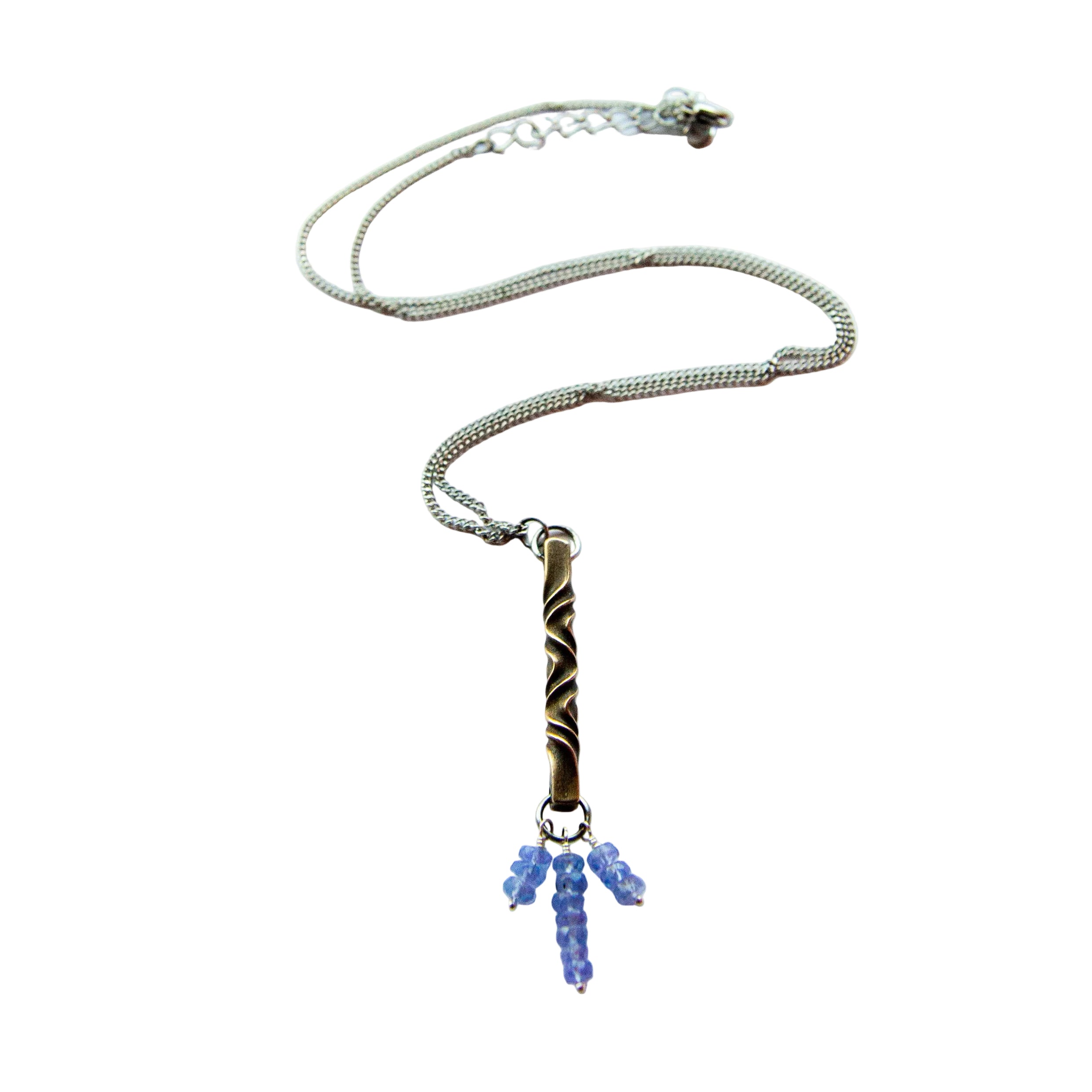 Tanzanite and bronze pendant - 8th anniversary gift for her- elegant architectural jewelry - bronze jewelry set