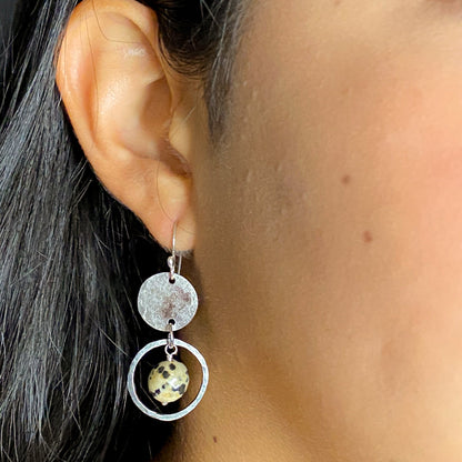 Stainless Dalmatian Jasper Disc Earrings