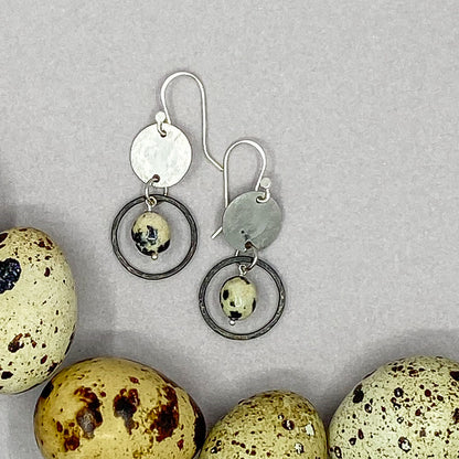 Stainless Dalmatian Jasper Disc Earrings