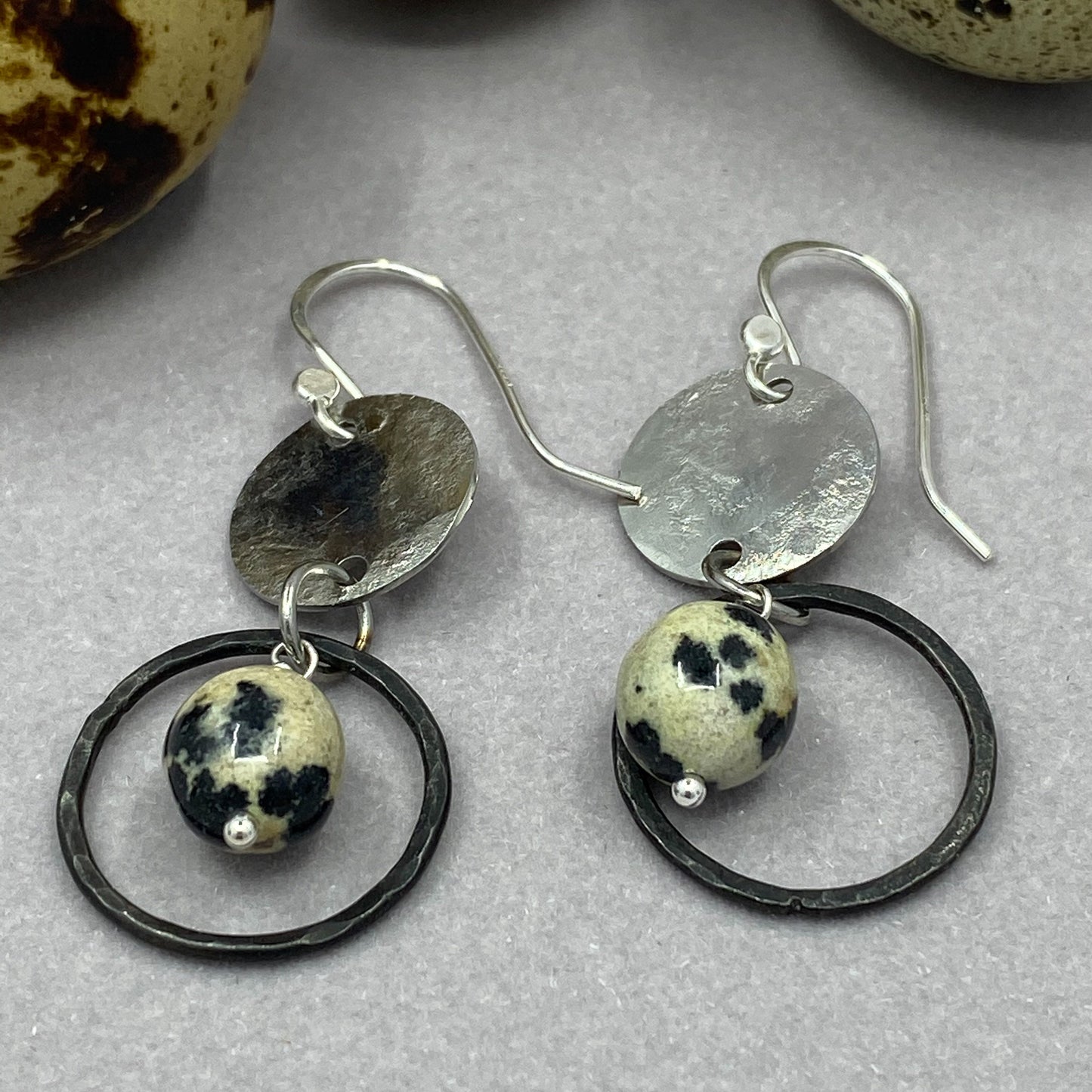 Stainless Dalmatian Jasper Disc Earrings