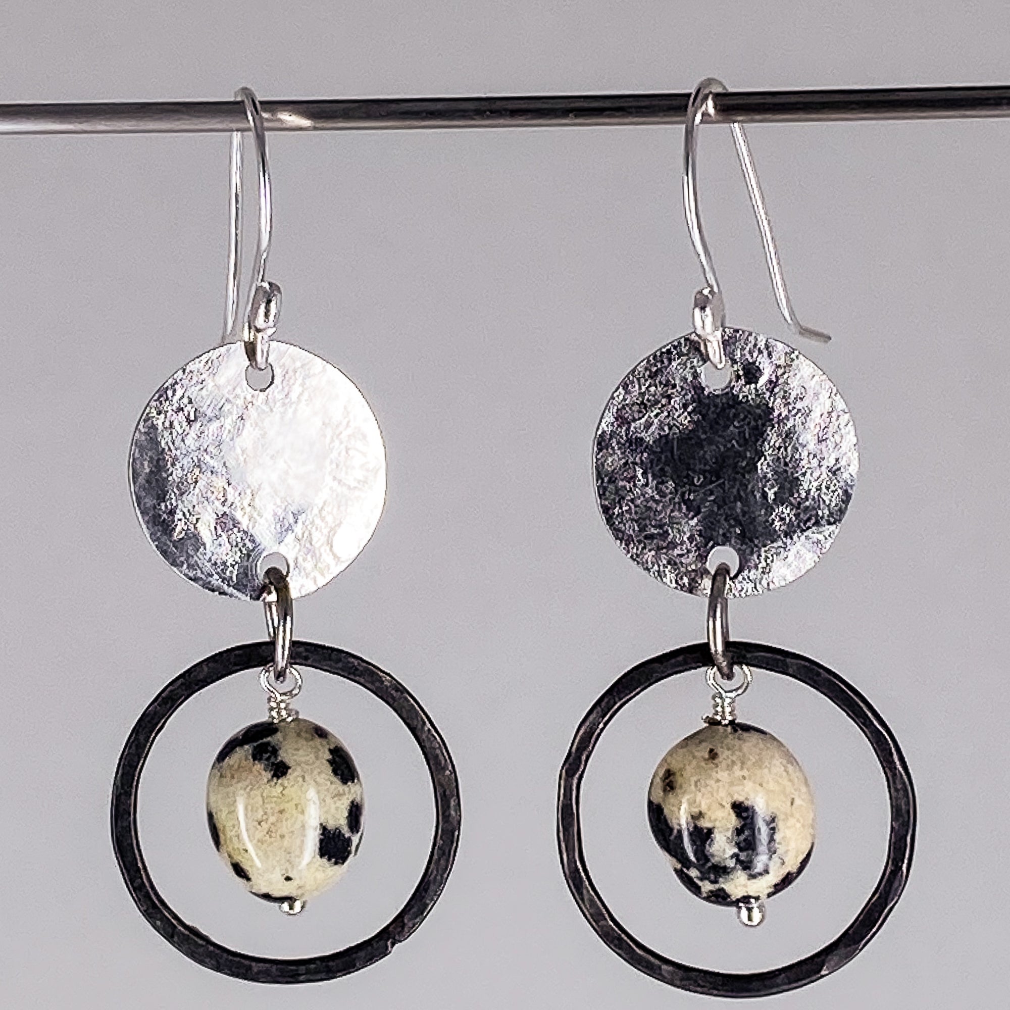 Stainless Dalmatian Jasper Disc Earrings