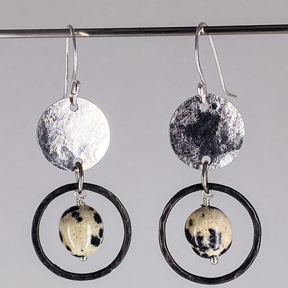 Stainless Dalmatian Jasper Disc Earrings