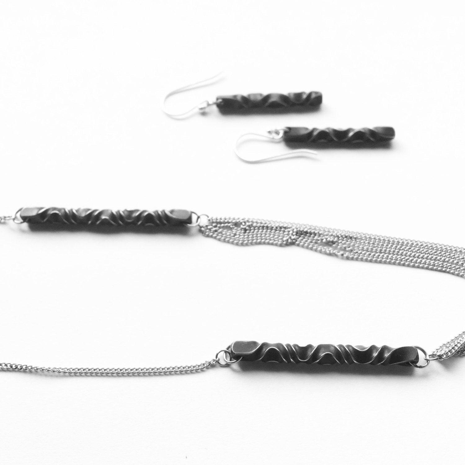 steel anniversary gift for her- stainless steel station necklace - architectural necklace - steel or iron anniversary-  steel necklace