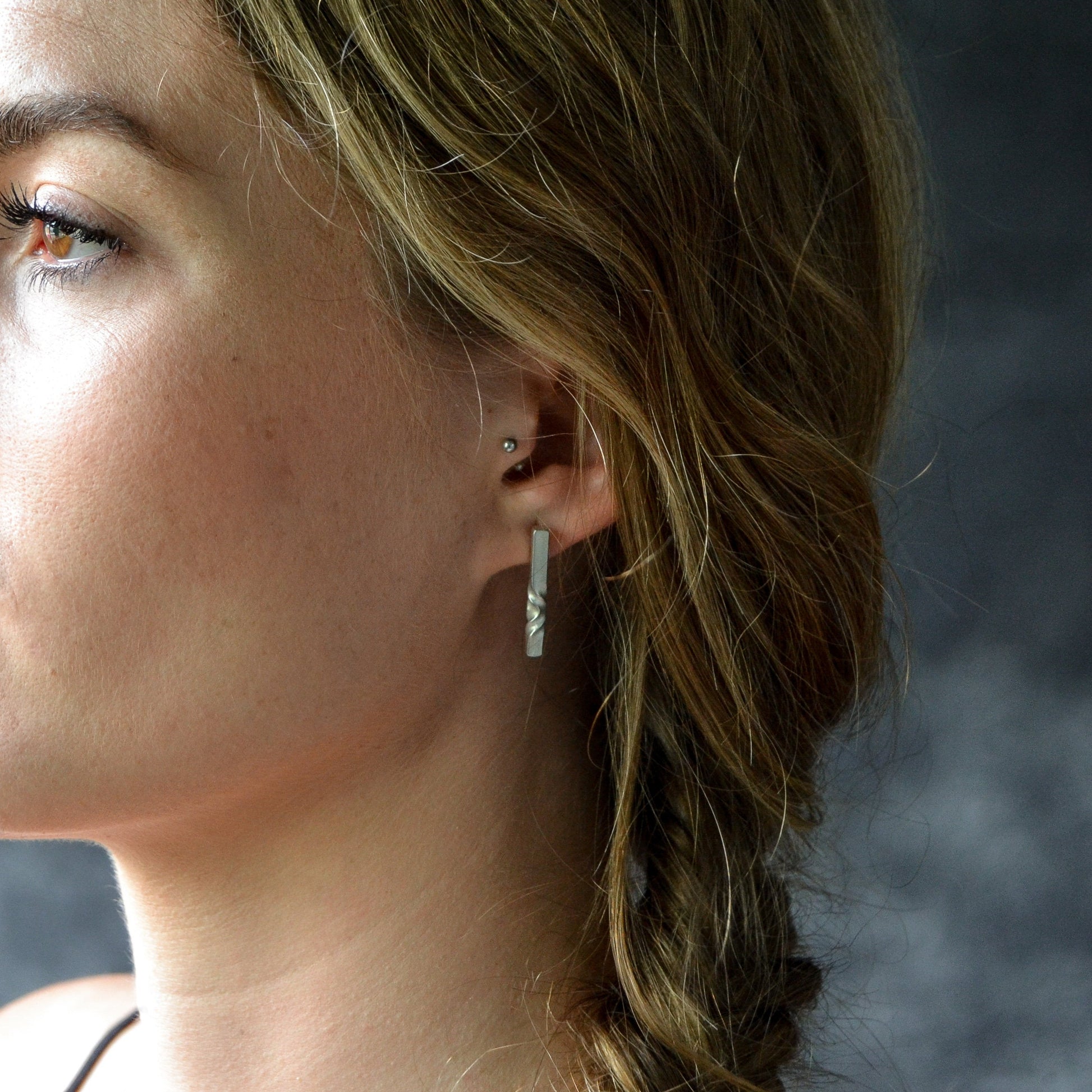 minimal sterling studs - geometric silver earrings - earrings for wife - architectural jewelry -modern earrings - everyday earrings